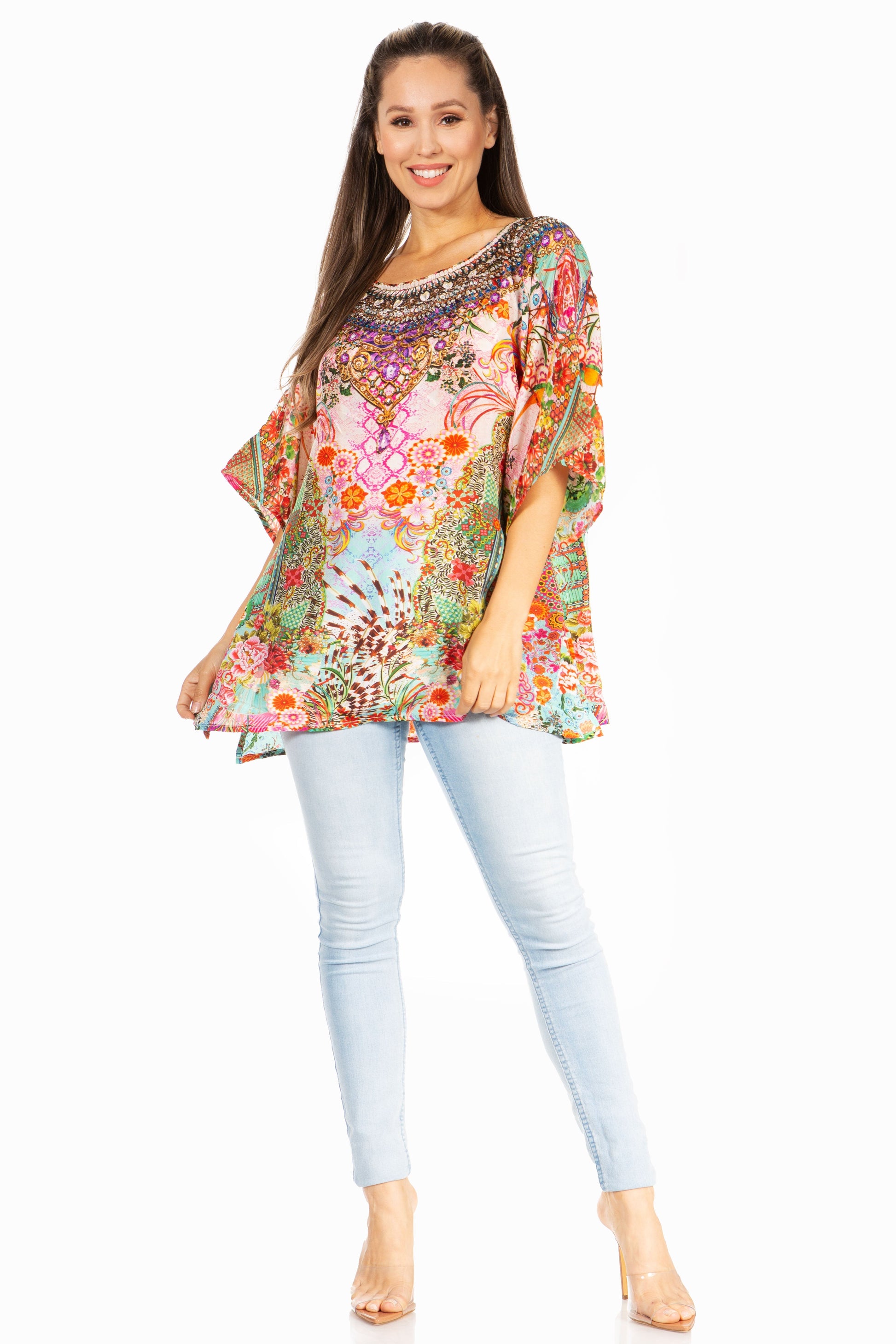 Sakkas Marina Floral Women's Blouse - Short Sleeve Tunic - Concordia Style Boutique