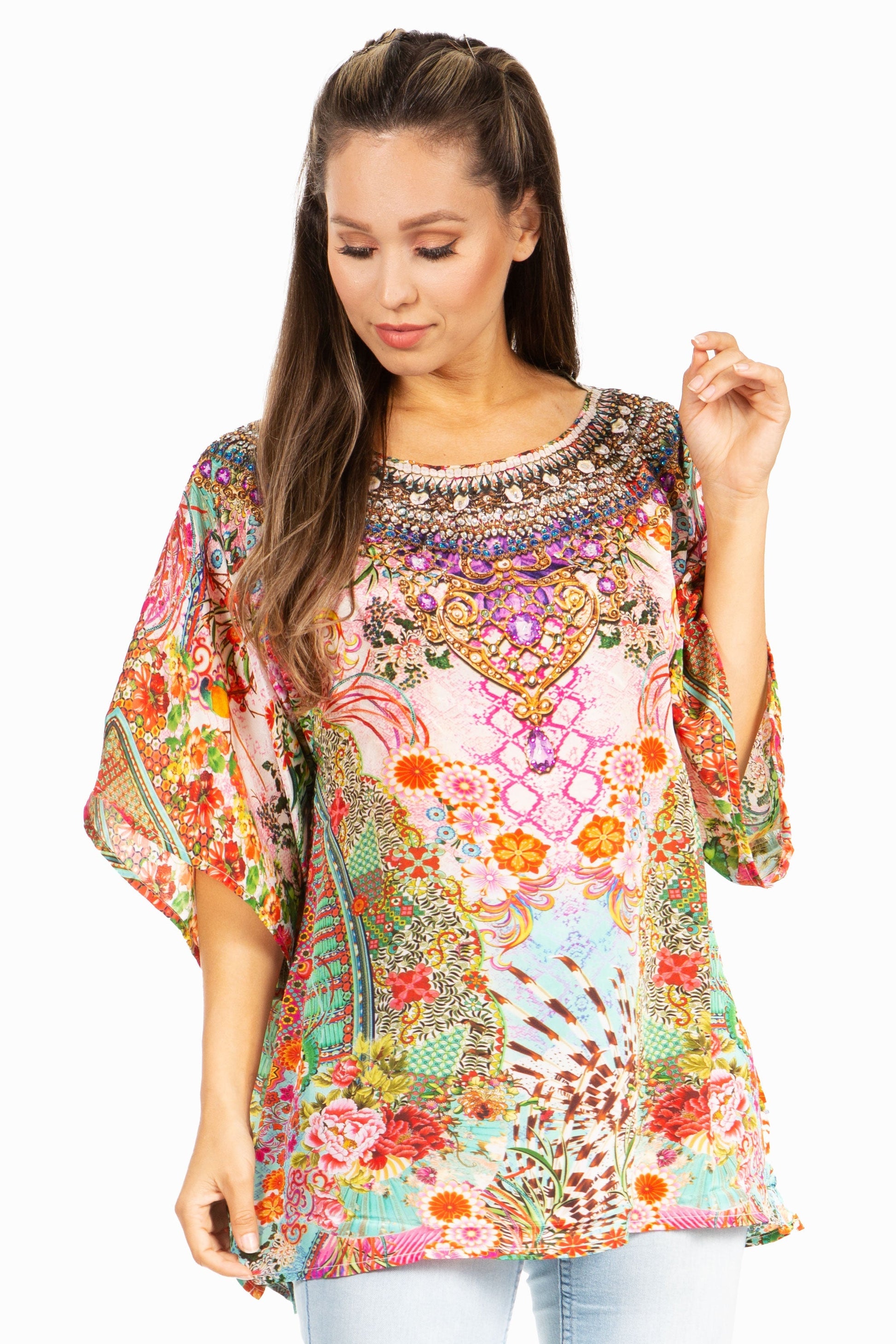 Sakkas Marina Floral Women's Blouse - Short Sleeve Tunic - Concordia Style Boutique