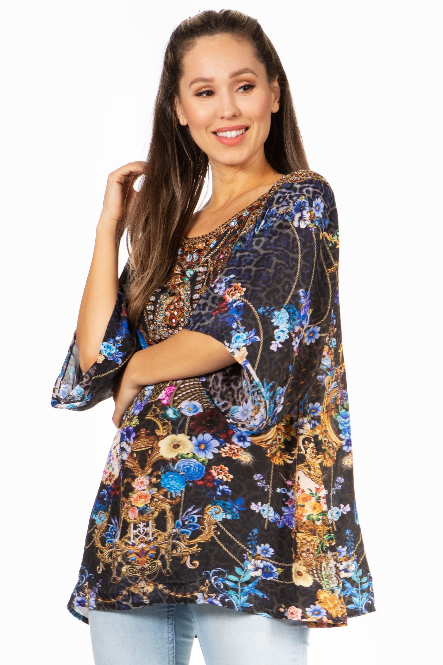 Sakkas Marina Floral Women's Blouse - Short Sleeve Tunic - Concordia Style Boutique