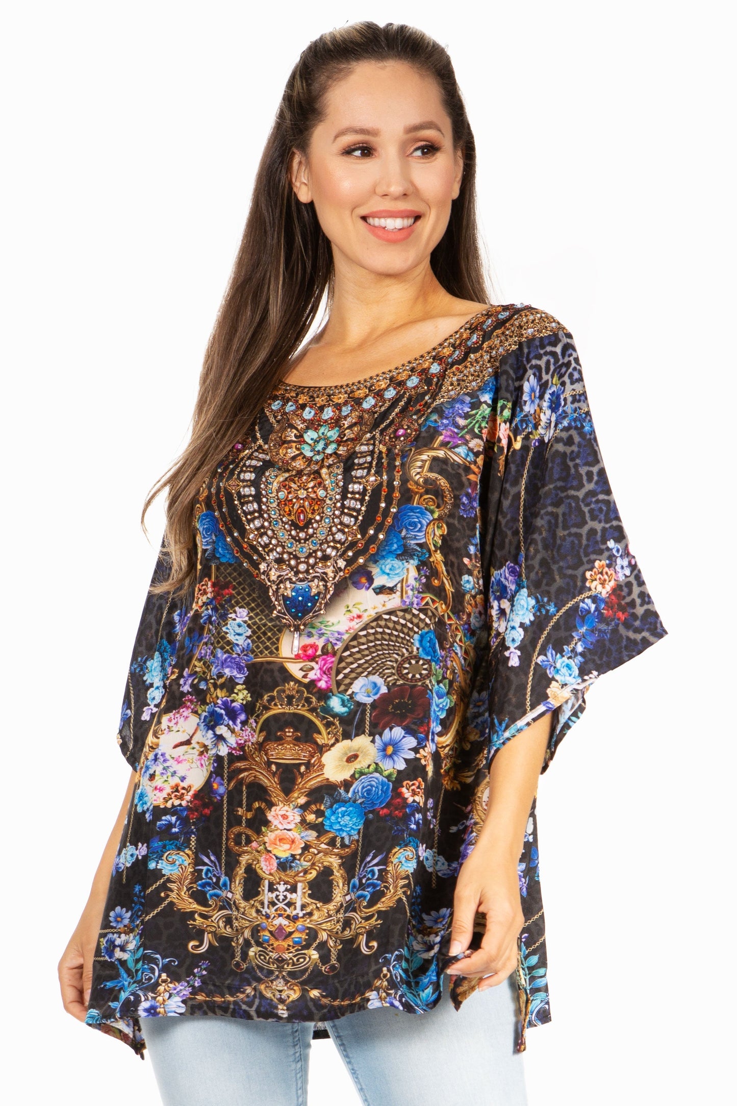 Sakkas Marina Floral Women's Blouse - Short Sleeve Tunic - Concordia Style Boutique