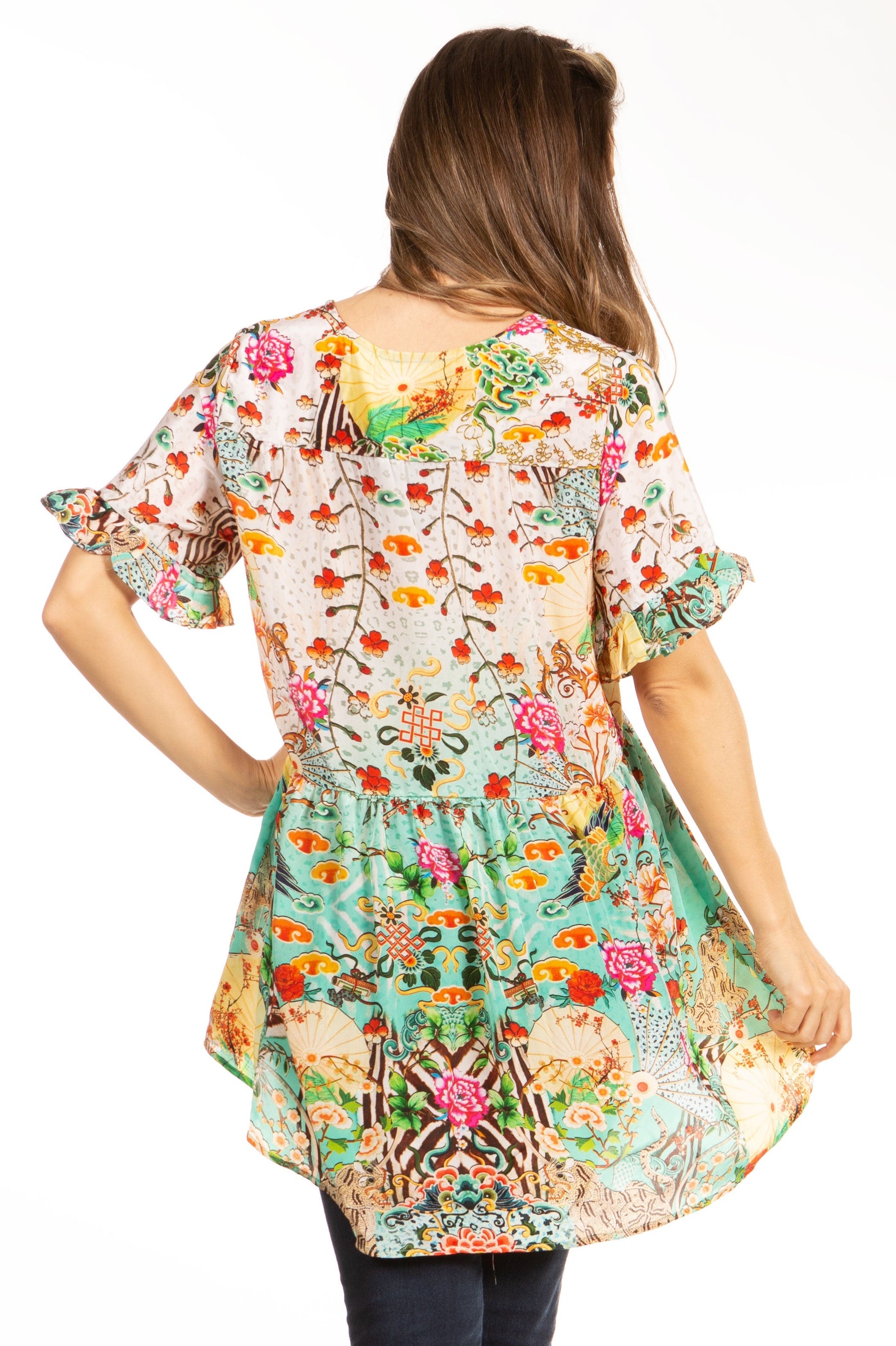 Get Summer Ready with Sakkas Eli Women's Floral Ruffle Top Blouse Tunic - Concordia Style Boutique