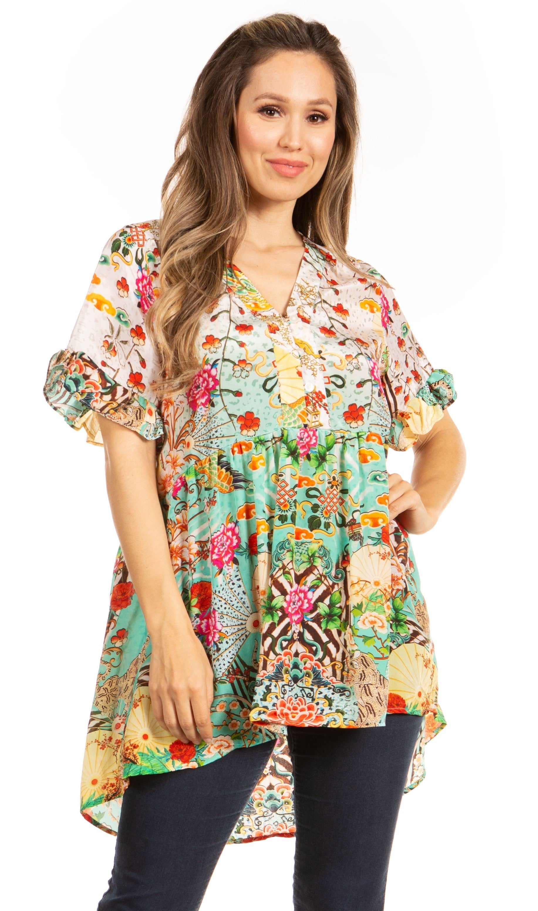 Get Summer Ready with Sakkas Eli Women's Floral Ruffle Top Blouse Tunic - Concordia Style Boutique