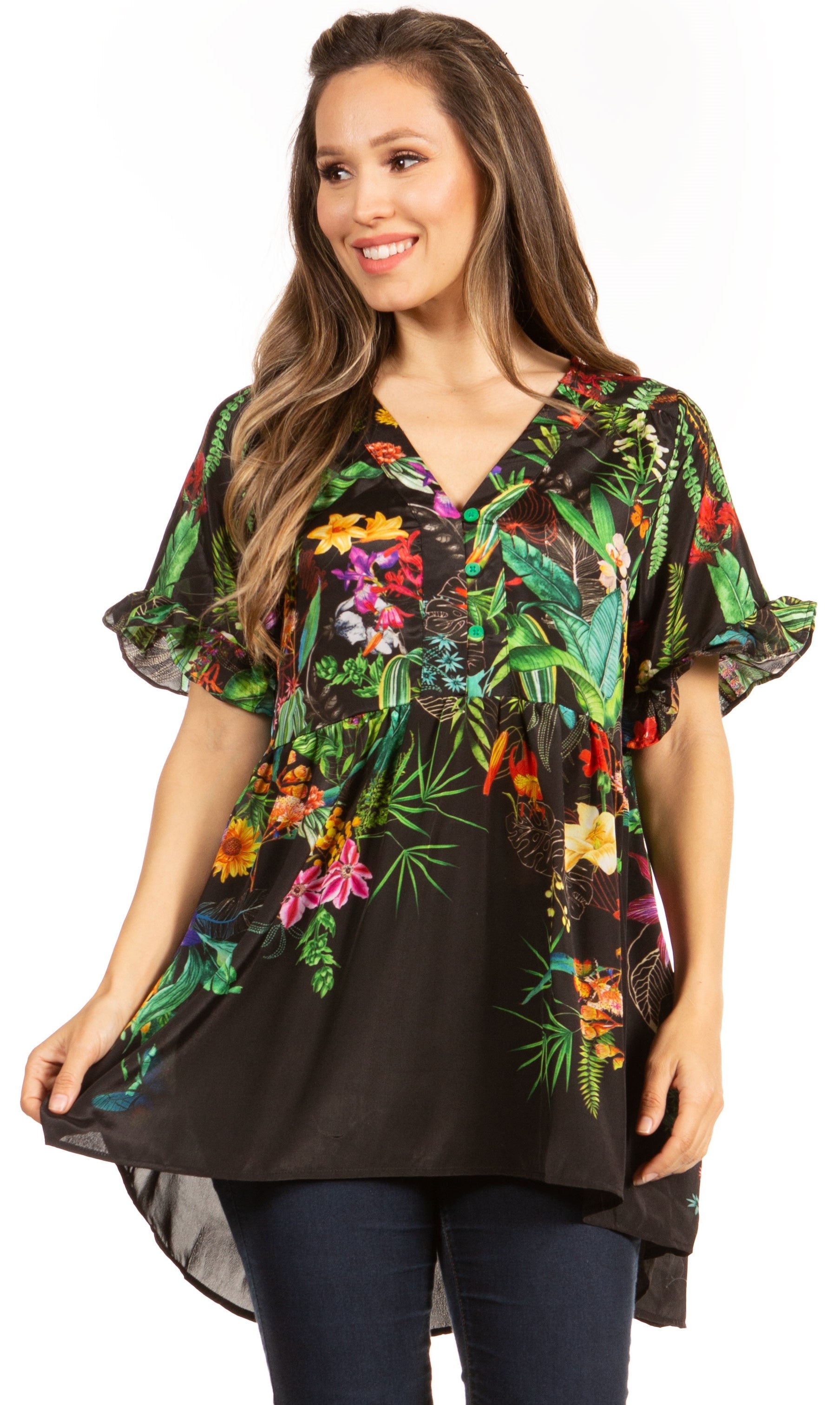 Get Summer Ready with Sakkas Eli Women's Floral Ruffle Top Blouse Tunic - Concordia Style Boutique