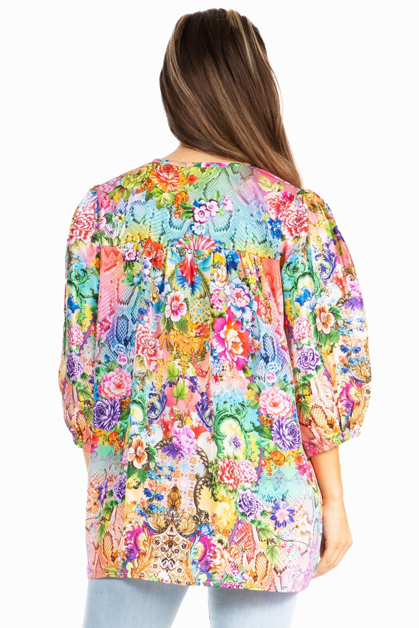 Sakkas Ligia Floral Tunic: Women's 3/4 Sleeve Blouse - Concordia Style Boutique