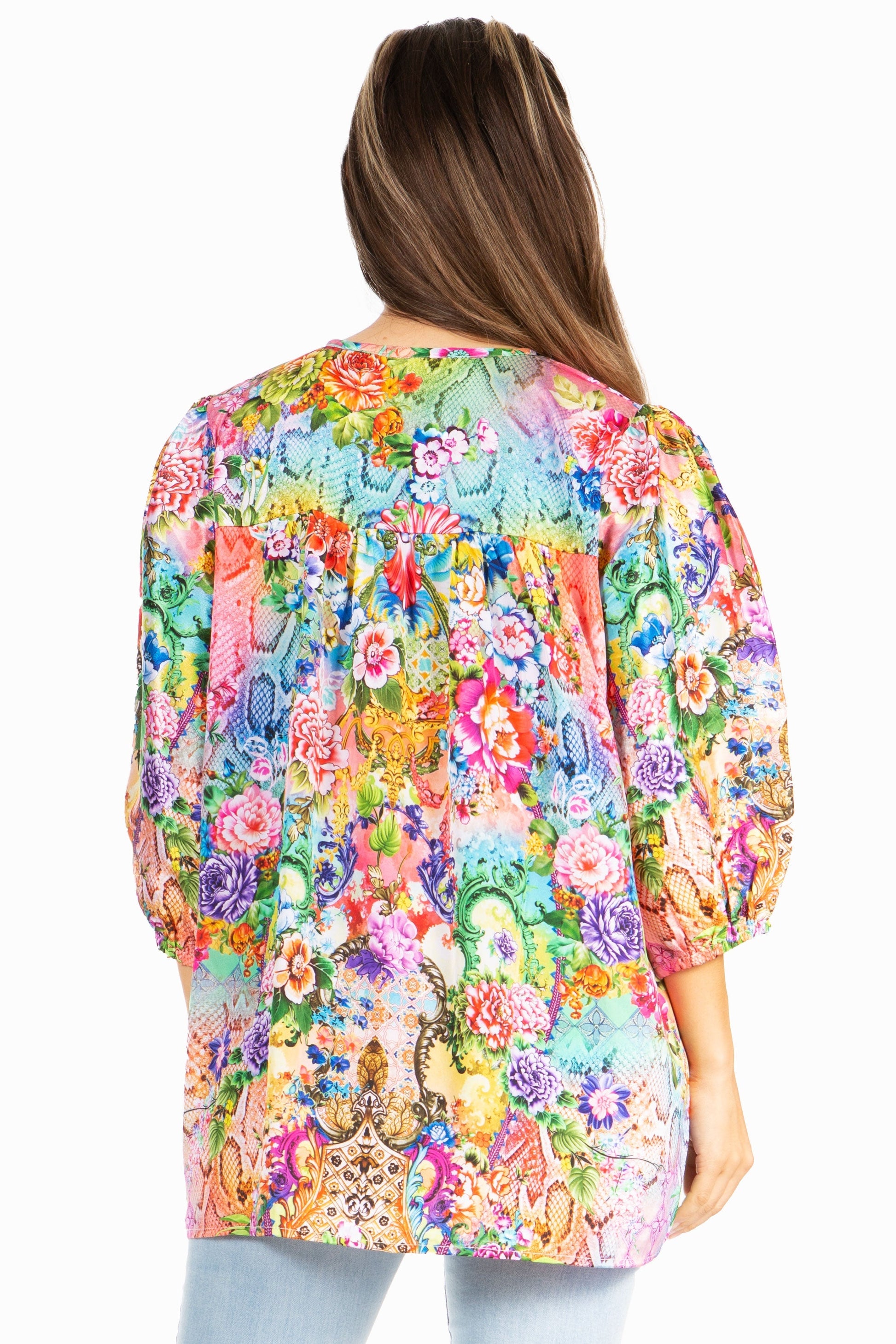 Sakkas Ligia Floral Tunic: Women's 3/4 Sleeve Blouse - Concordia Style Boutique