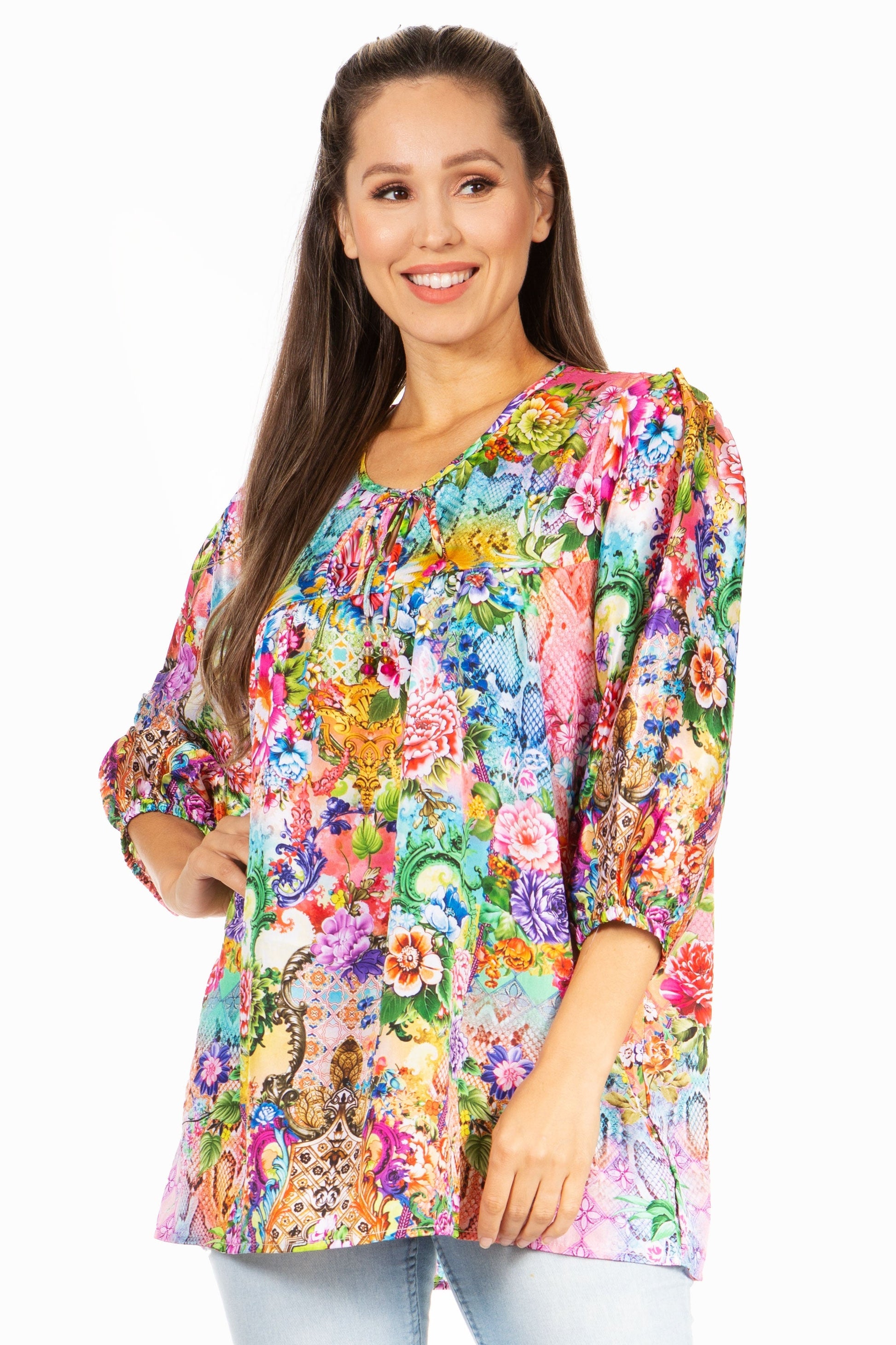 Sakkas Ligia Floral Tunic: Women's 3/4 Sleeve Blouse - Concordia Style Boutique