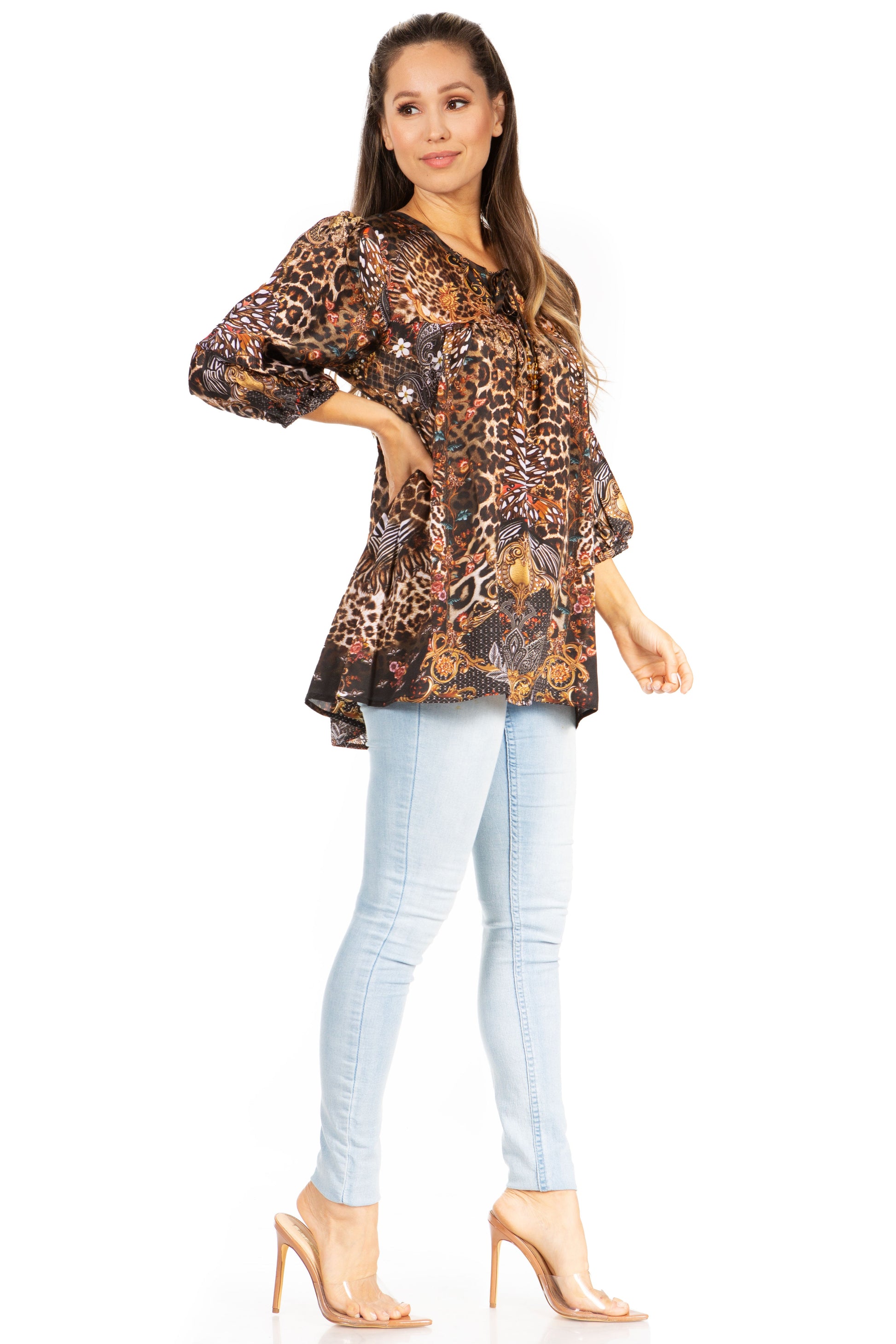 Sakkas Ligia Floral Tunic: Women's 3/4 Sleeve Blouse - Concordia Style Boutique