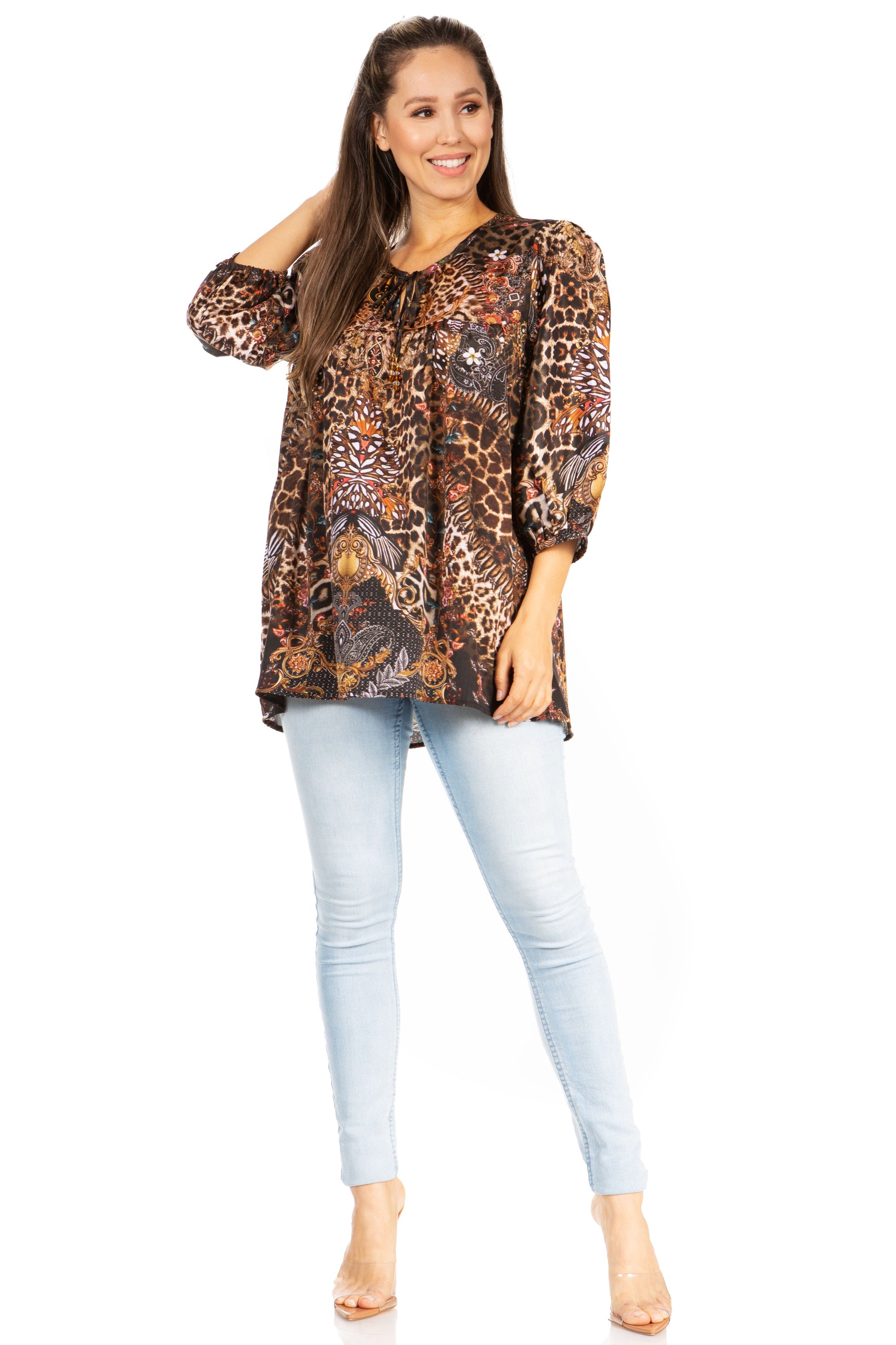 Sakkas Ligia Floral Tunic: Women's 3/4 Sleeve Blouse - Concordia Style Boutique