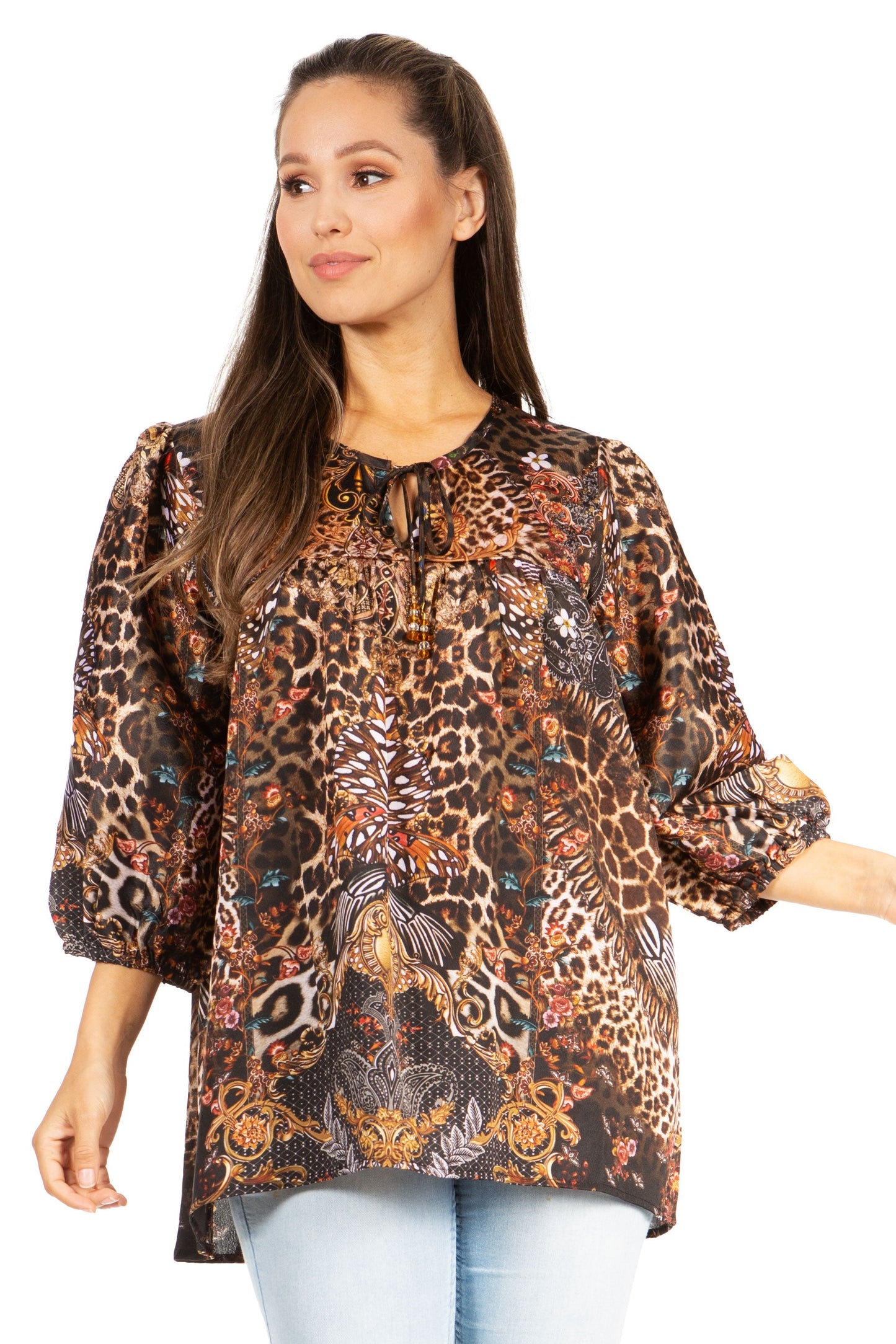 Sakkas Ligia Floral Tunic: Women's 3/4 Sleeve Blouse - Concordia Style Boutique