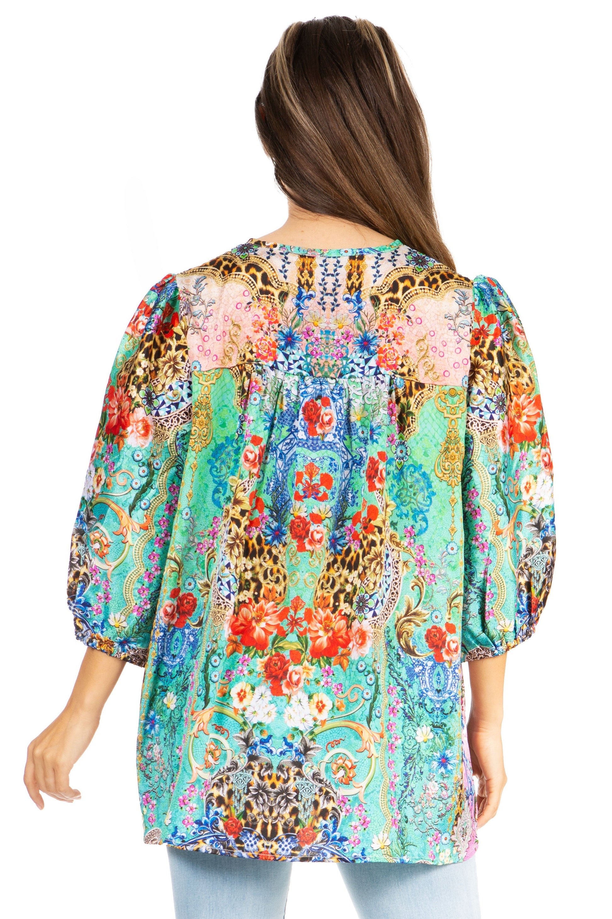 Sakkas Ligia Floral Tunic: Women's 3/4 Sleeve Blouse - Concordia Style Boutique