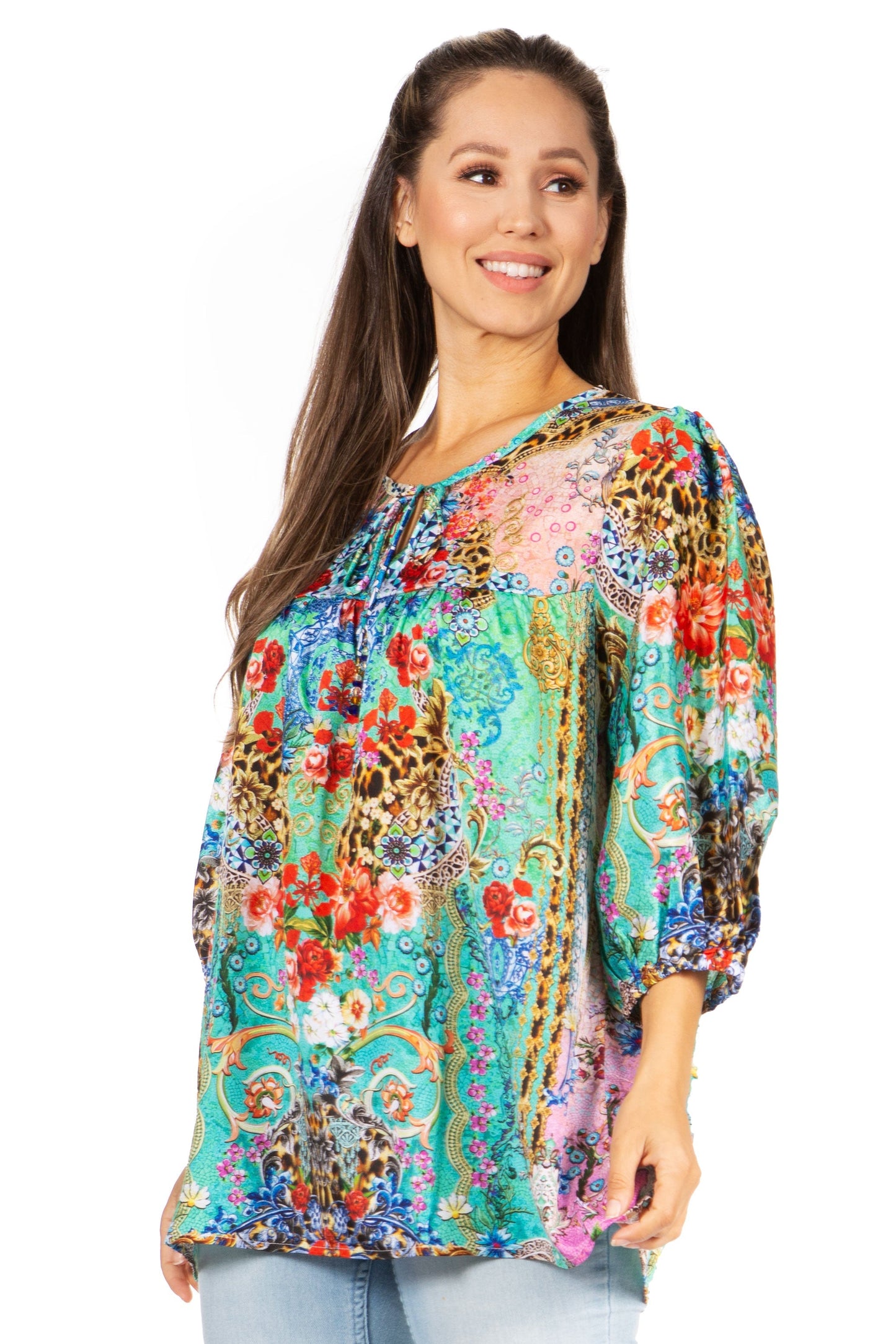 Sakkas Ligia Floral Tunic: Women's 3/4 Sleeve Blouse - Concordia Style Boutique