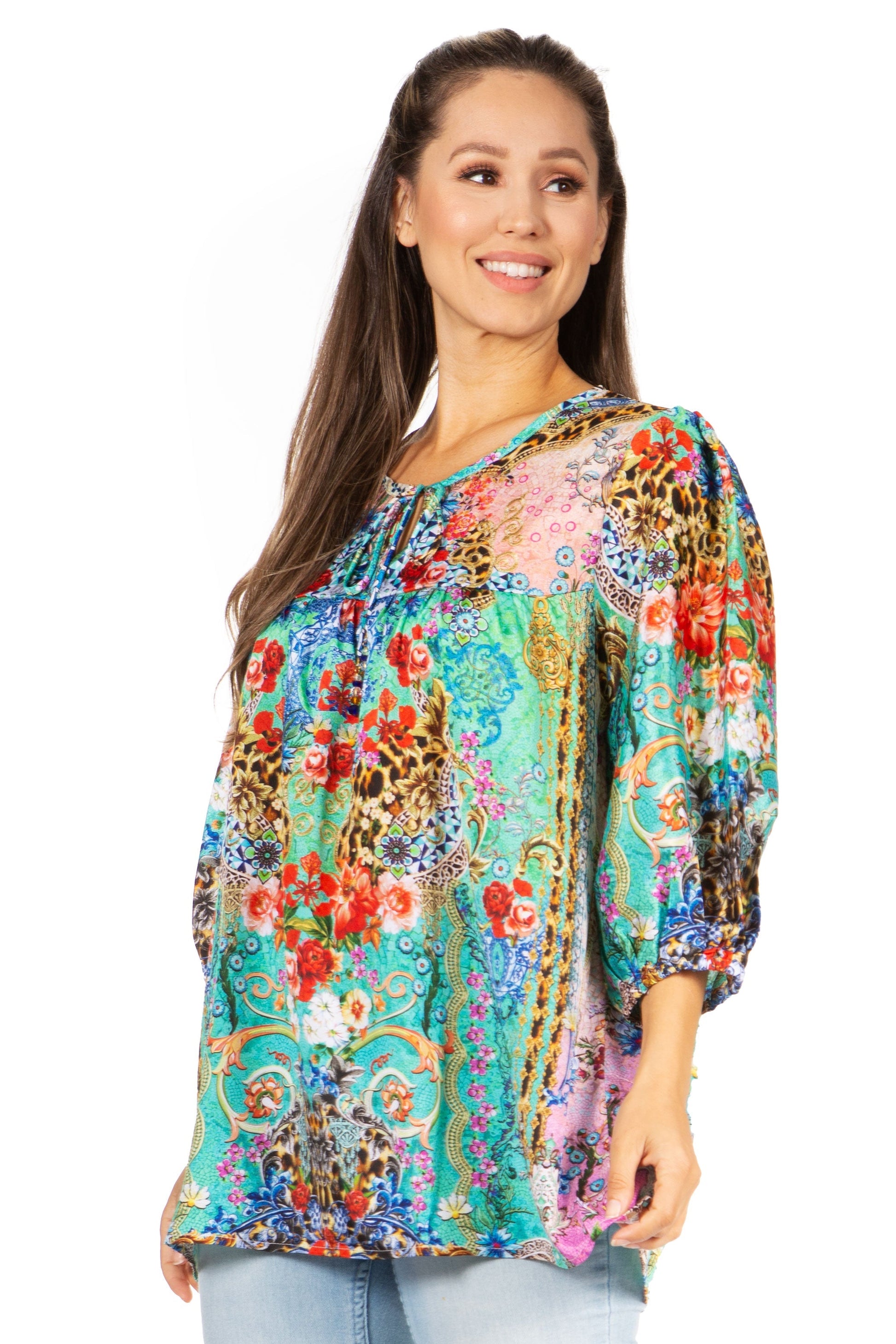 Sakkas Ligia Floral Tunic: Women's 3/4 Sleeve Blouse - Concordia Style Boutique