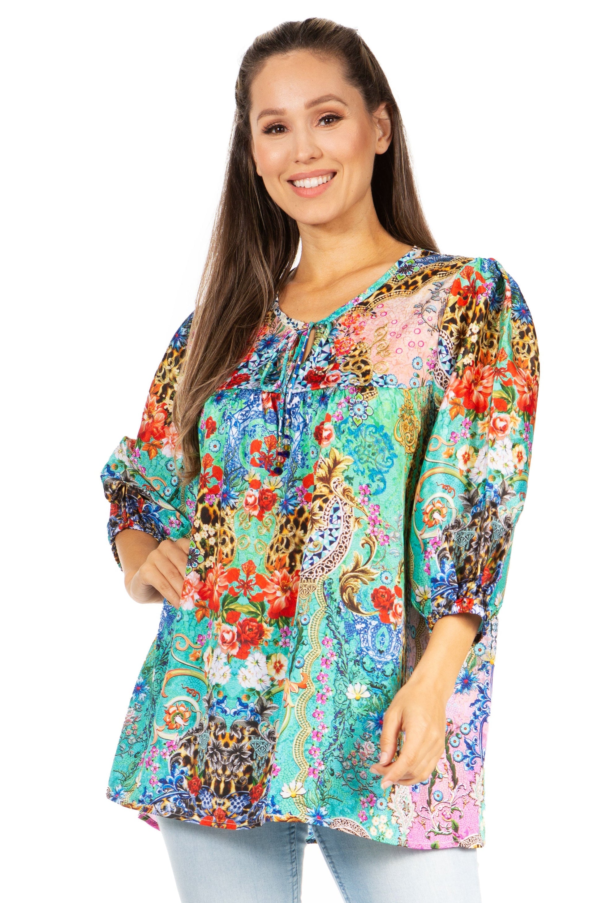 Sakkas Ligia Floral Tunic: Women's 3/4 Sleeve Blouse - Concordia Style Boutique