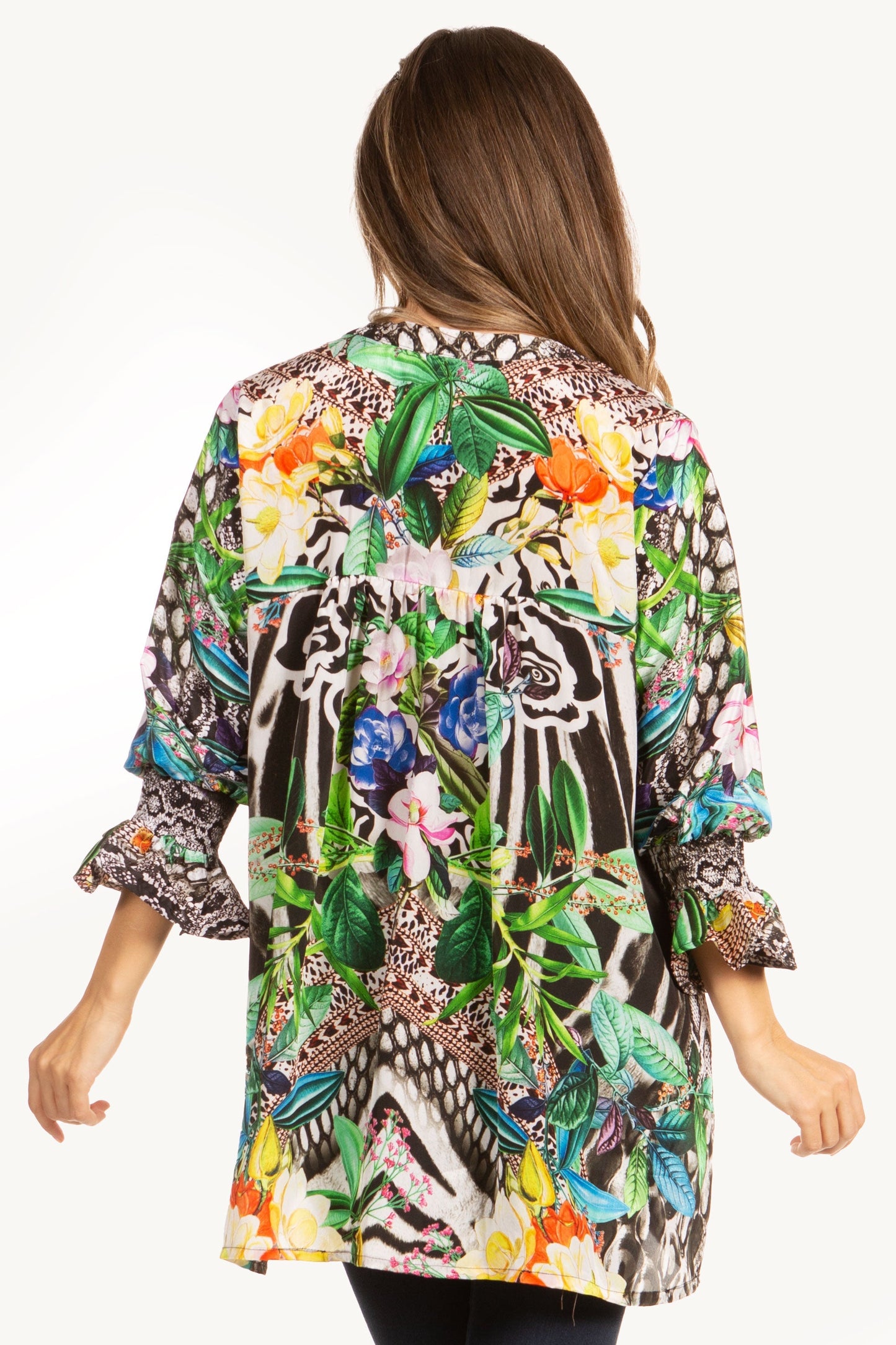 Elvira Floral Tunic Blouse - Women's Loose Swing Top with Long Sleeves and Scoop Neck by Sakkas - Concordia Style Boutique