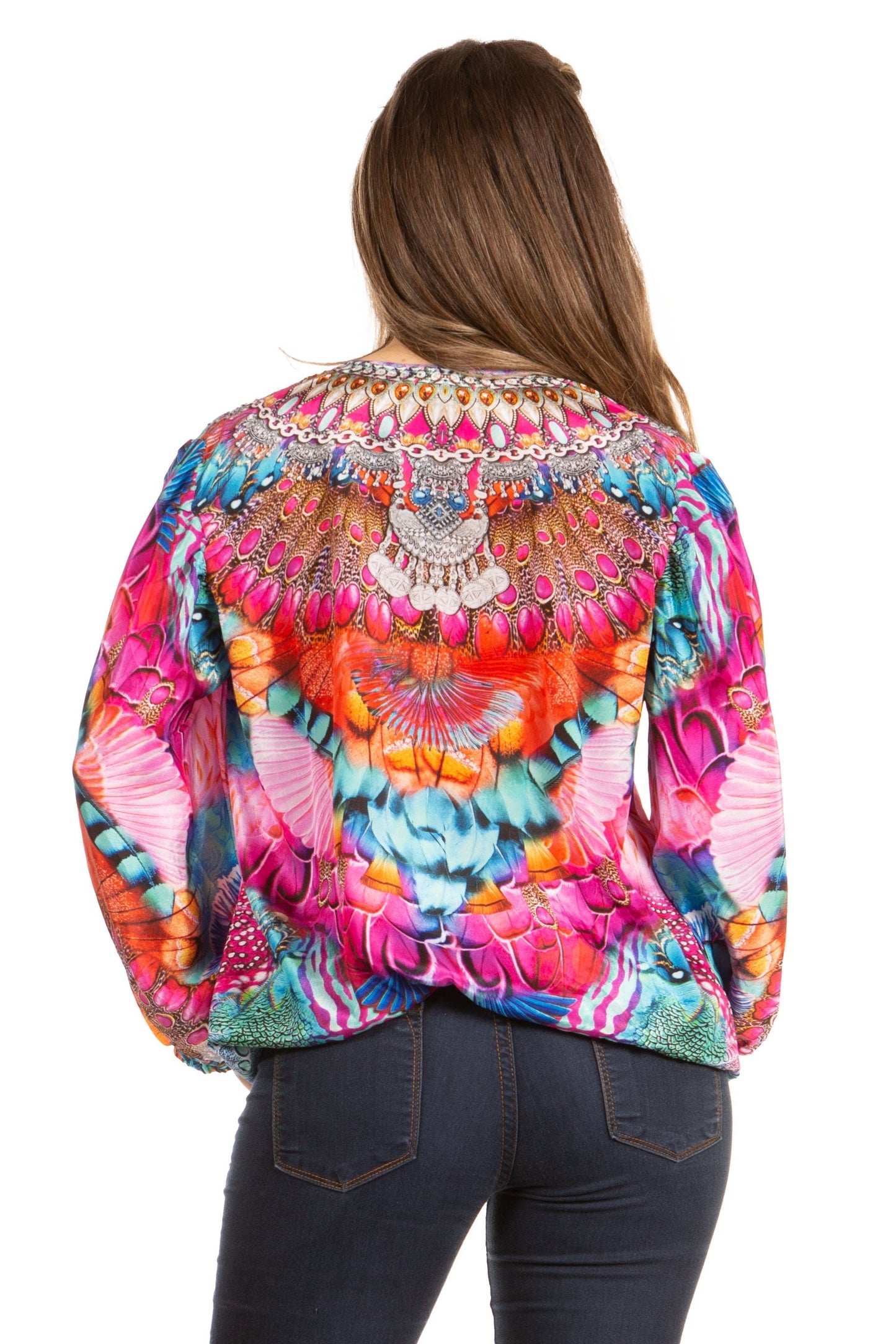 Women's Boho Floral Tunic Top with V-Neck and Elastic Sleeves by Sakkas Sante - Concordia Style Boutique