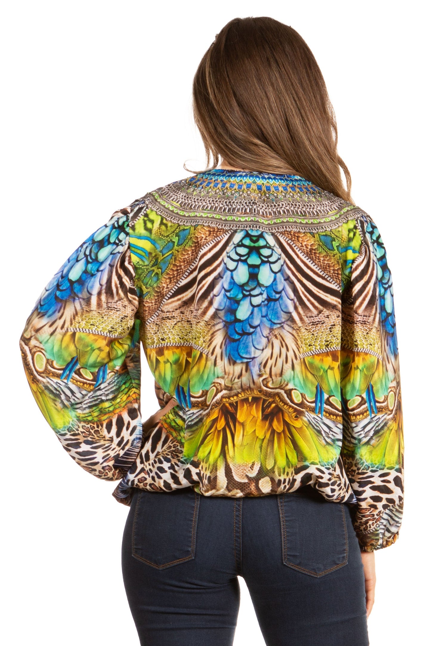 Women's Boho Floral Tunic Top with V-Neck and Elastic Sleeves by Sakkas Sante - Concordia Style Boutique