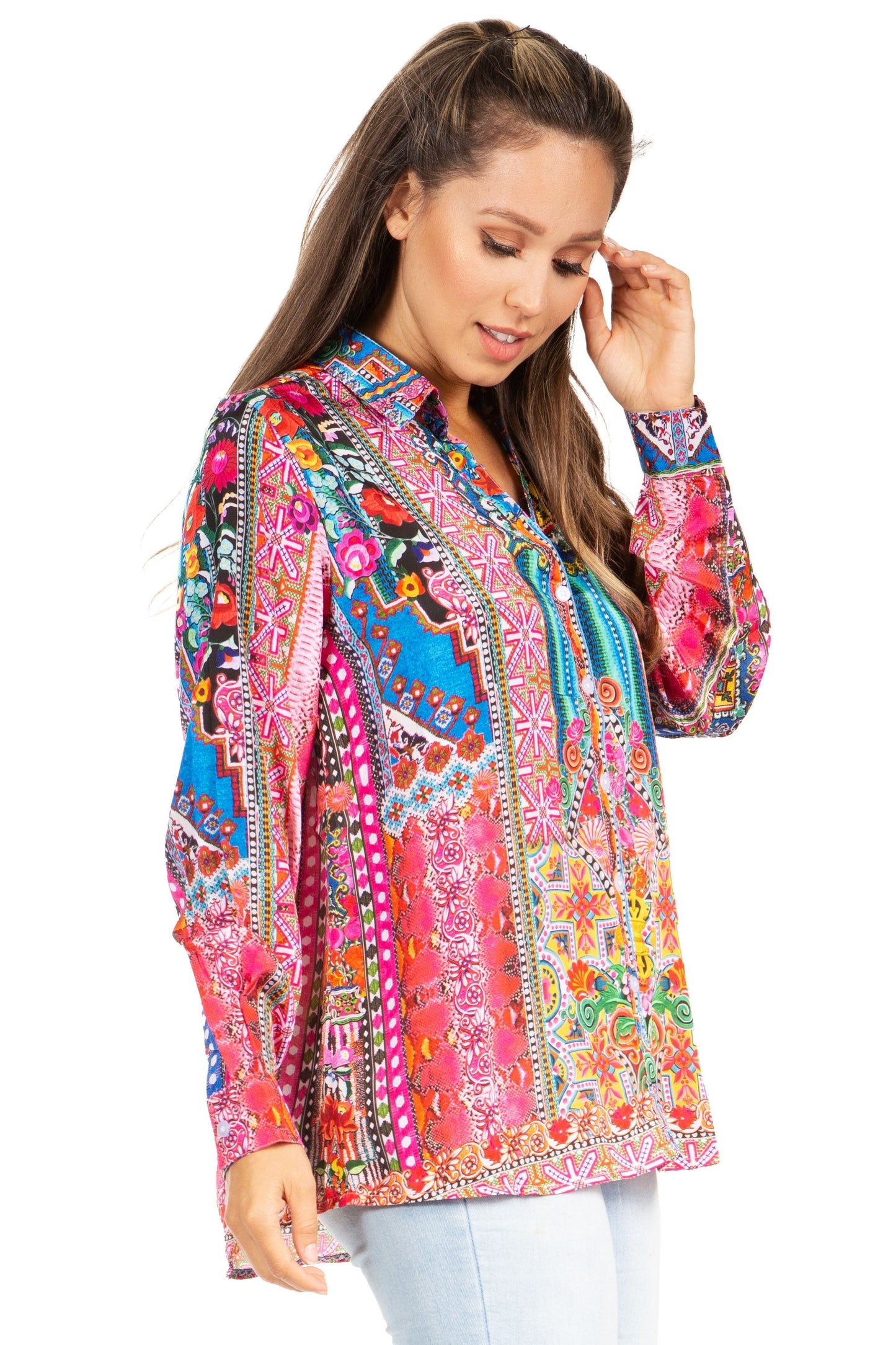 Sakkas Iriss Women's Floral Casual Long Sleeve Boho Summer Blouse - Concordia Style Boutique
