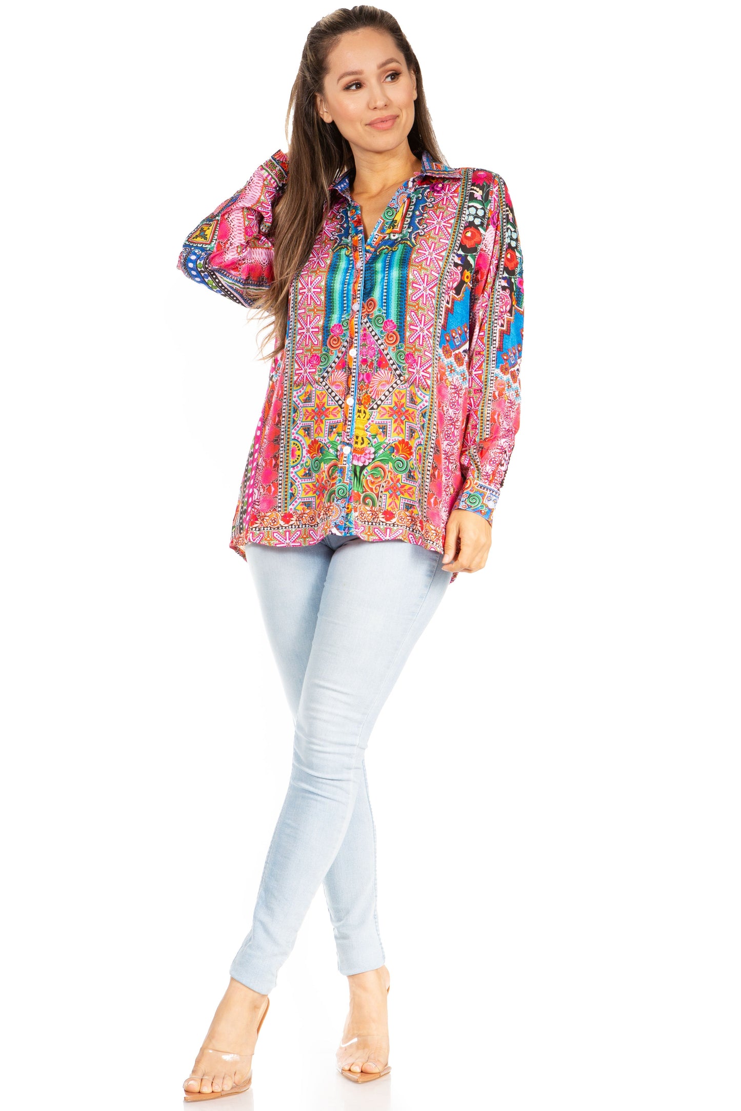 Sakkas Iriss Women's Floral Casual Long Sleeve Boho Summer Blouse - Concordia Style Boutique