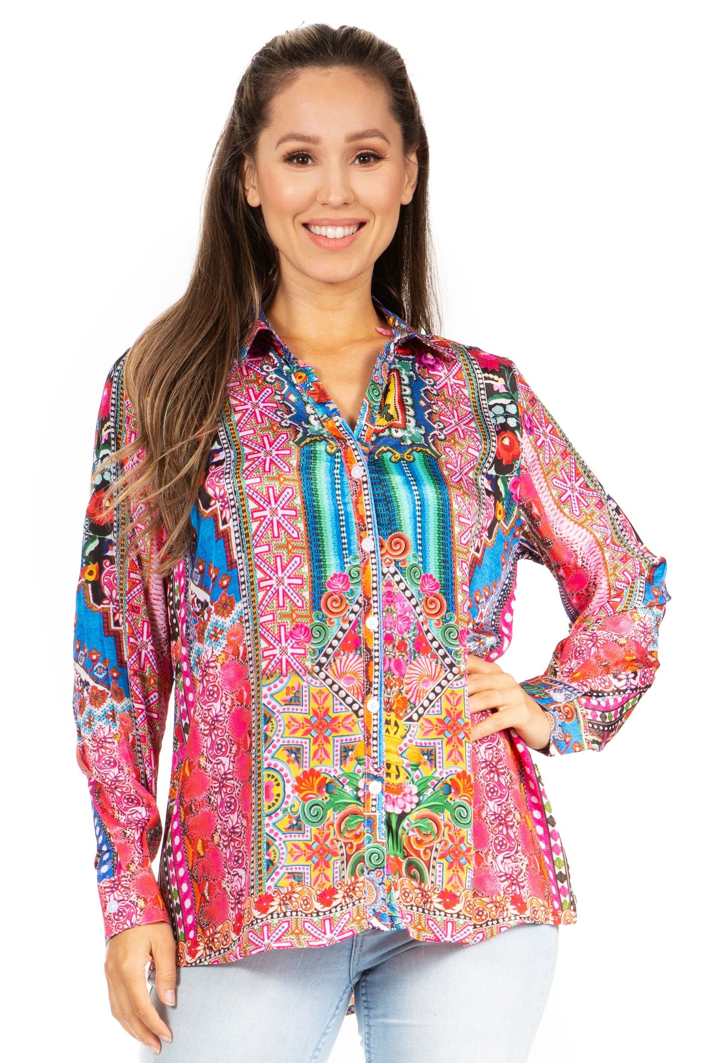 Sakkas Iriss Women's Floral Casual Long Sleeve Boho Summer Blouse - Concordia Style Boutique