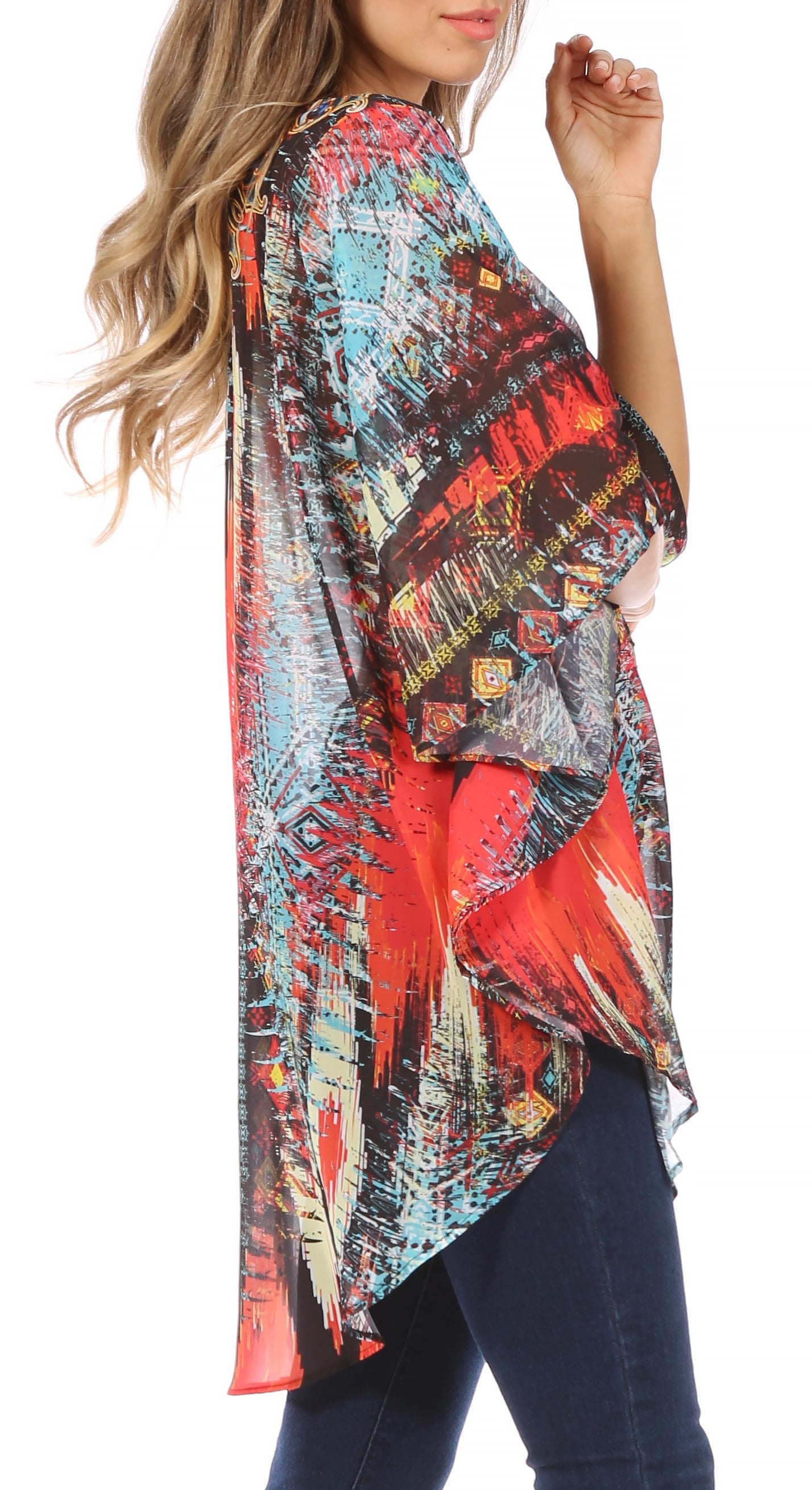 Sakkas Sloane Women's Printed V Neck Loose Fit Casual Circle Top Blouse with Ties - Concordia Style Boutique