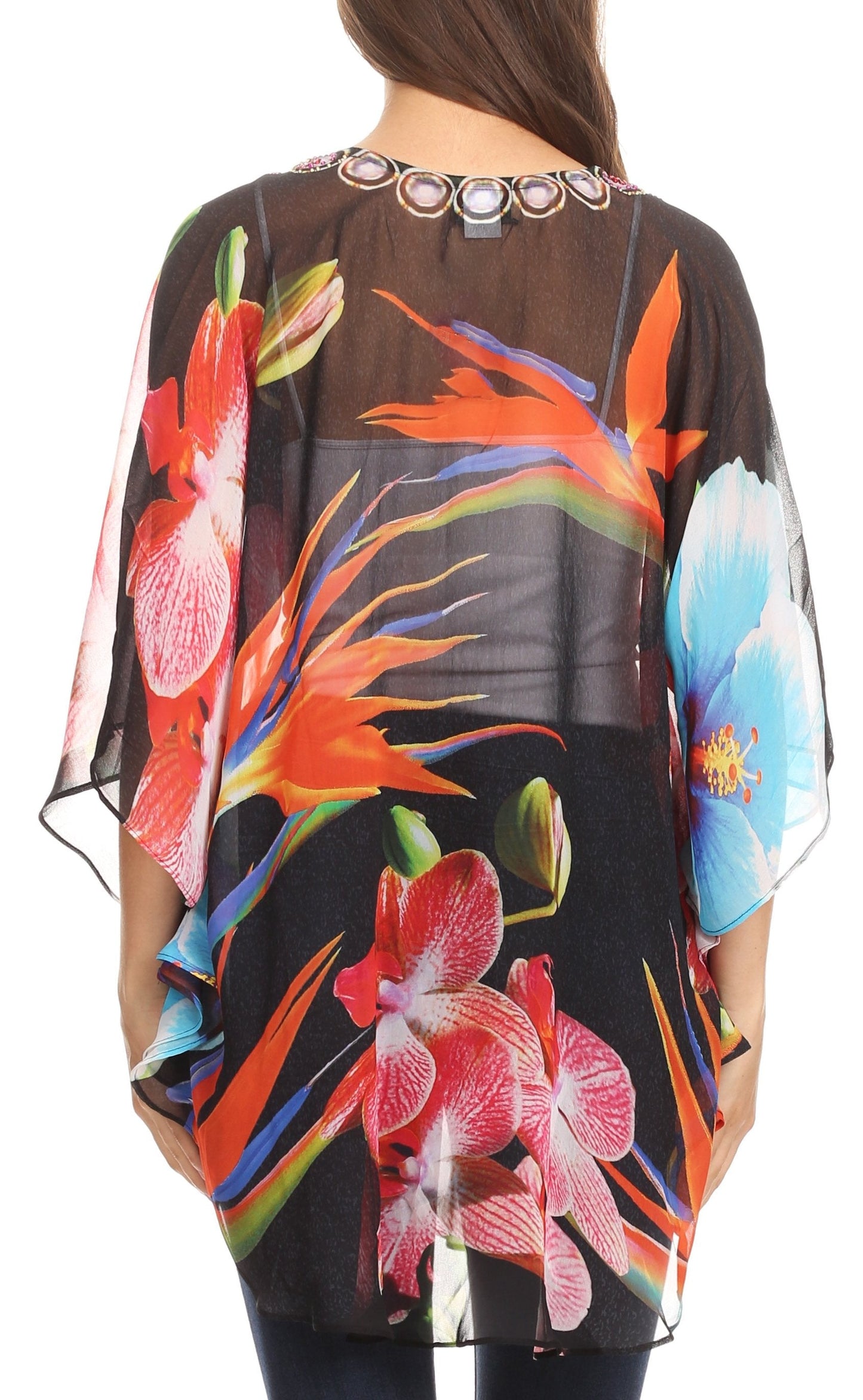Sakkas Sloane Women's Printed V Neck Loose Fit Casual Circle Top Blouse with Ties - Concordia Style Boutique