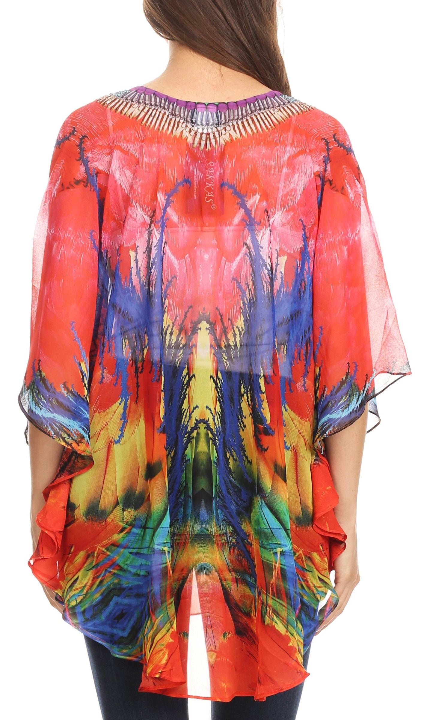 Sakkas Sloane Women's Printed V Neck Loose Fit Casual Circle Top Blouse with Ties - Concordia Style Boutique