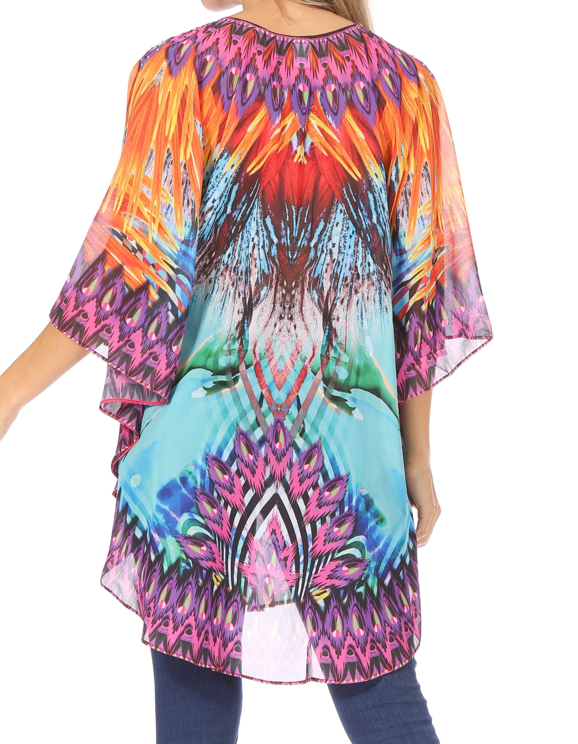 Sakkas Sloane Women's Printed V Neck Loose Fit Casual Circle Top Blouse with Ties - Concordia Style Boutique