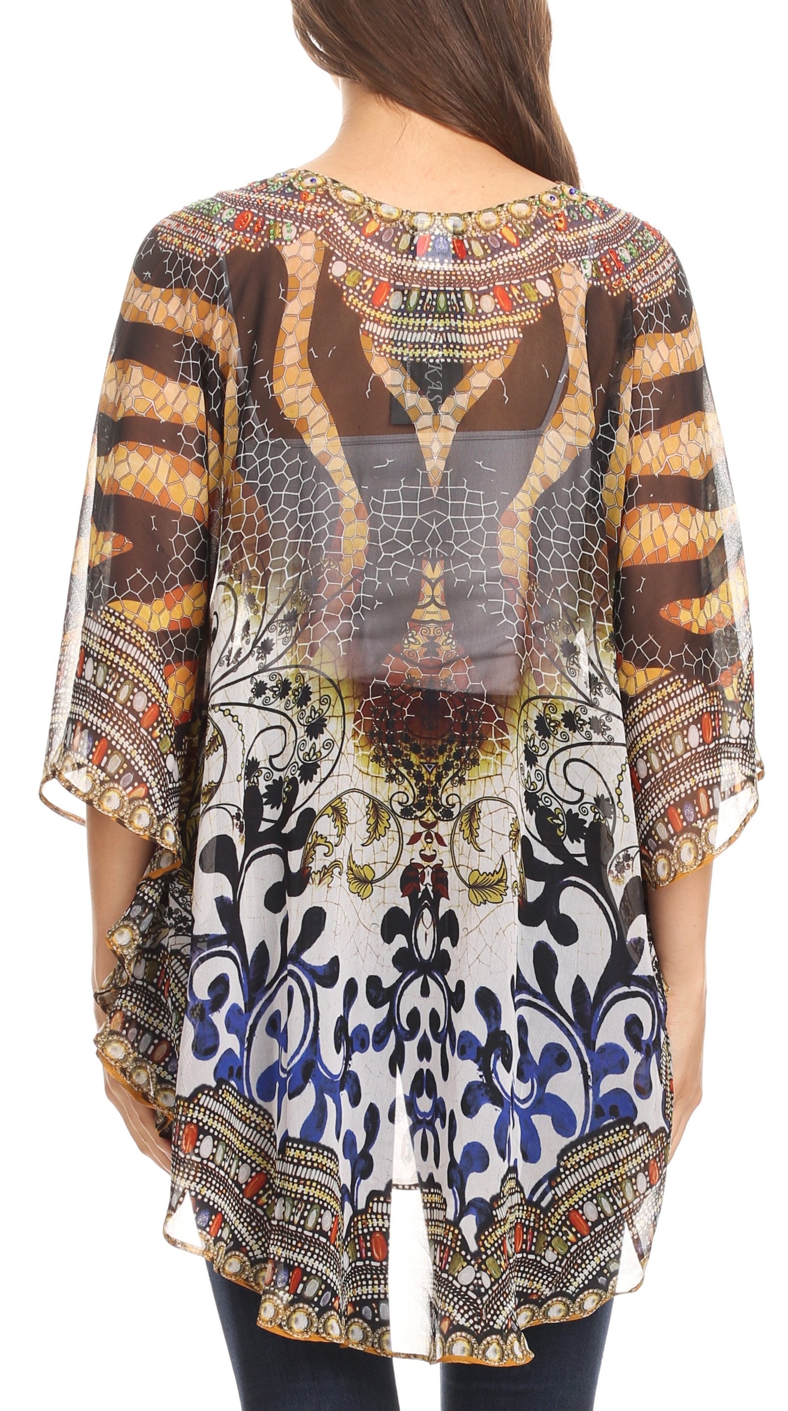 Sakkas Sloane Women's Printed V Neck Loose Fit Casual Circle Top Blouse with Ties - Concordia Style Boutique