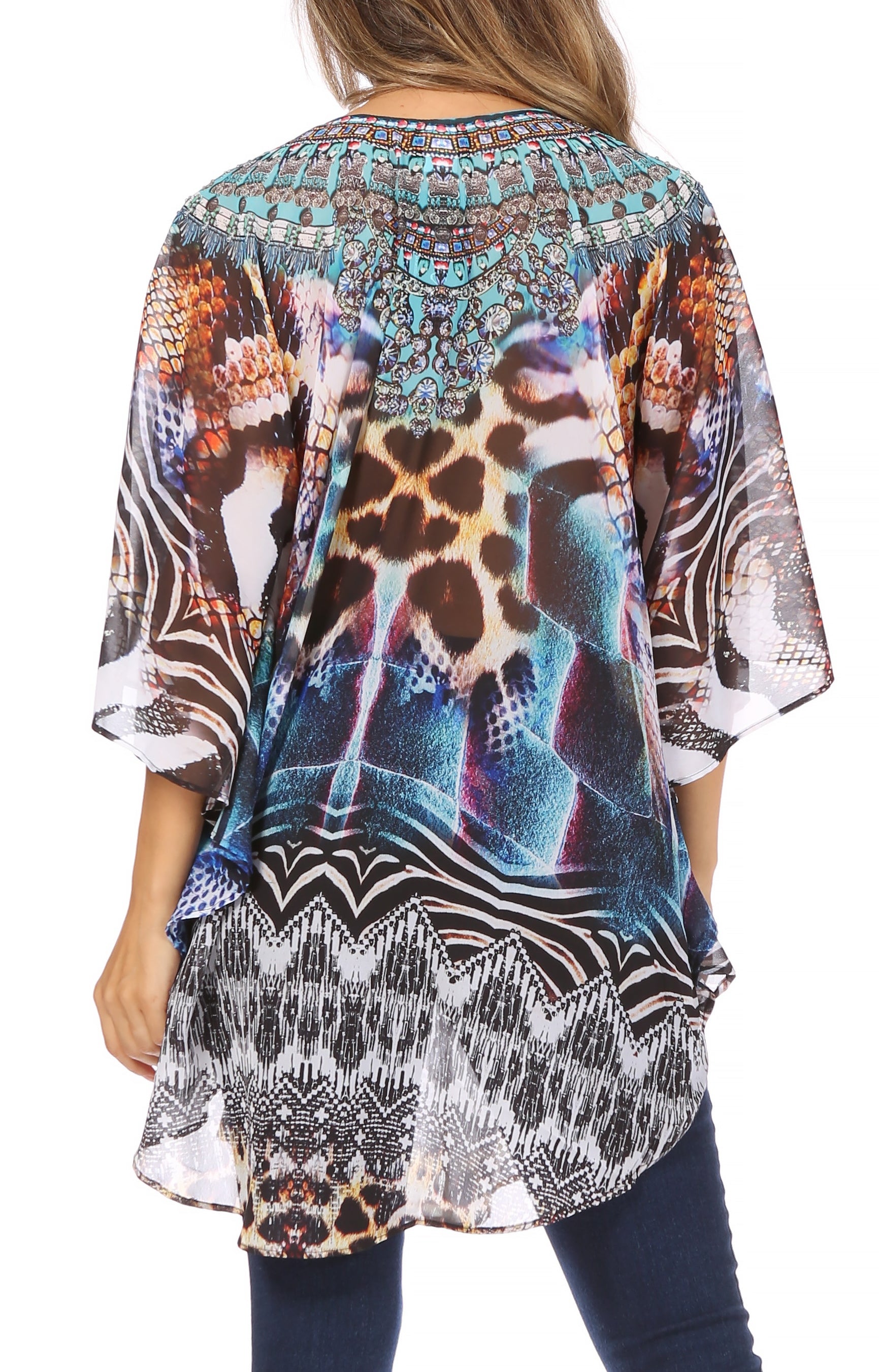 Sakkas Sloane Women's Printed V Neck Loose Fit Casual Circle Top Blouse with Ties - Concordia Style Boutique