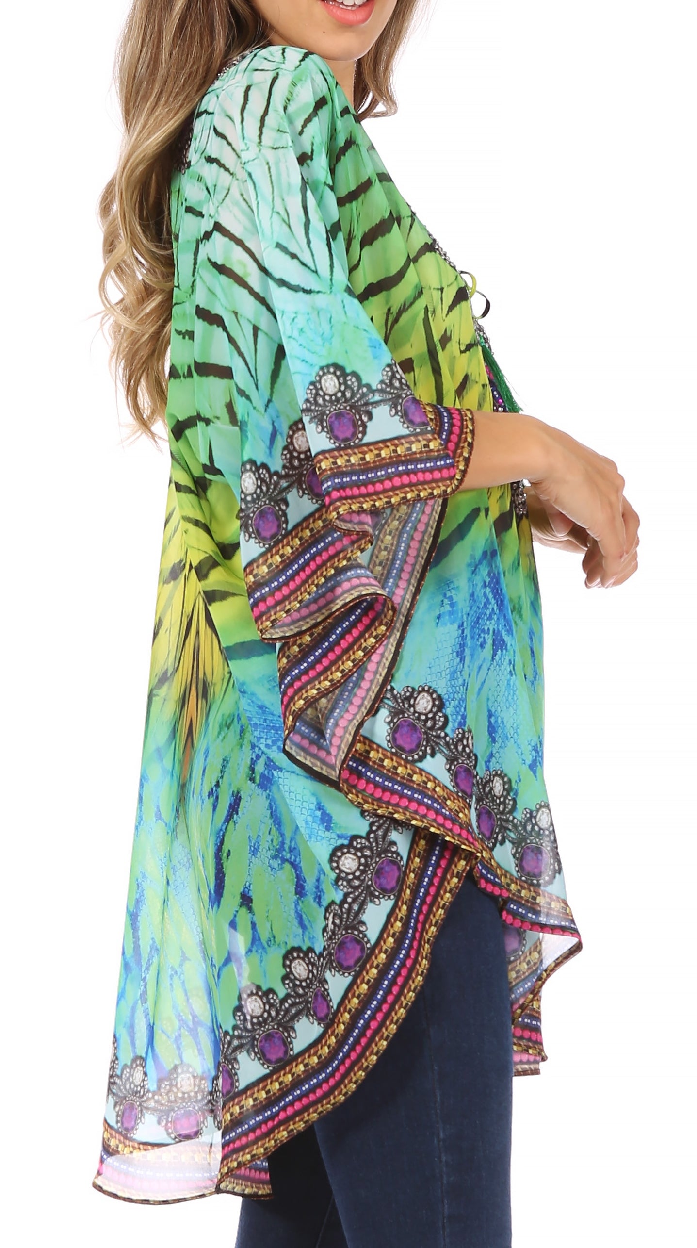Sakkas Sloane Women's Printed V Neck Loose Fit Casual Circle Top Blouse with Ties - Concordia Style Boutique