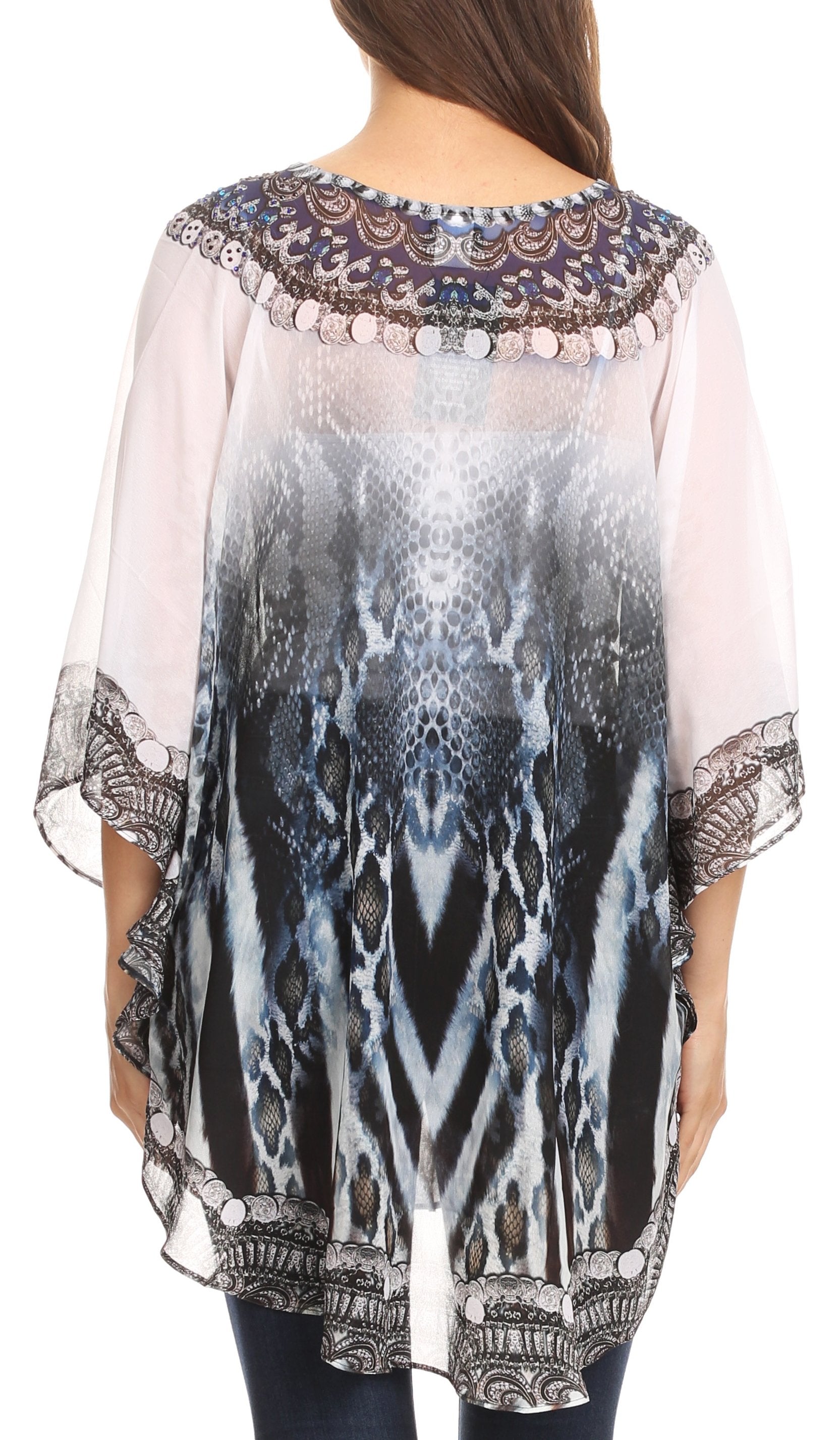 Sakkas Sloane Women's Printed V Neck Loose Fit Casual Circle Top Blouse with Ties - Concordia Style Boutique