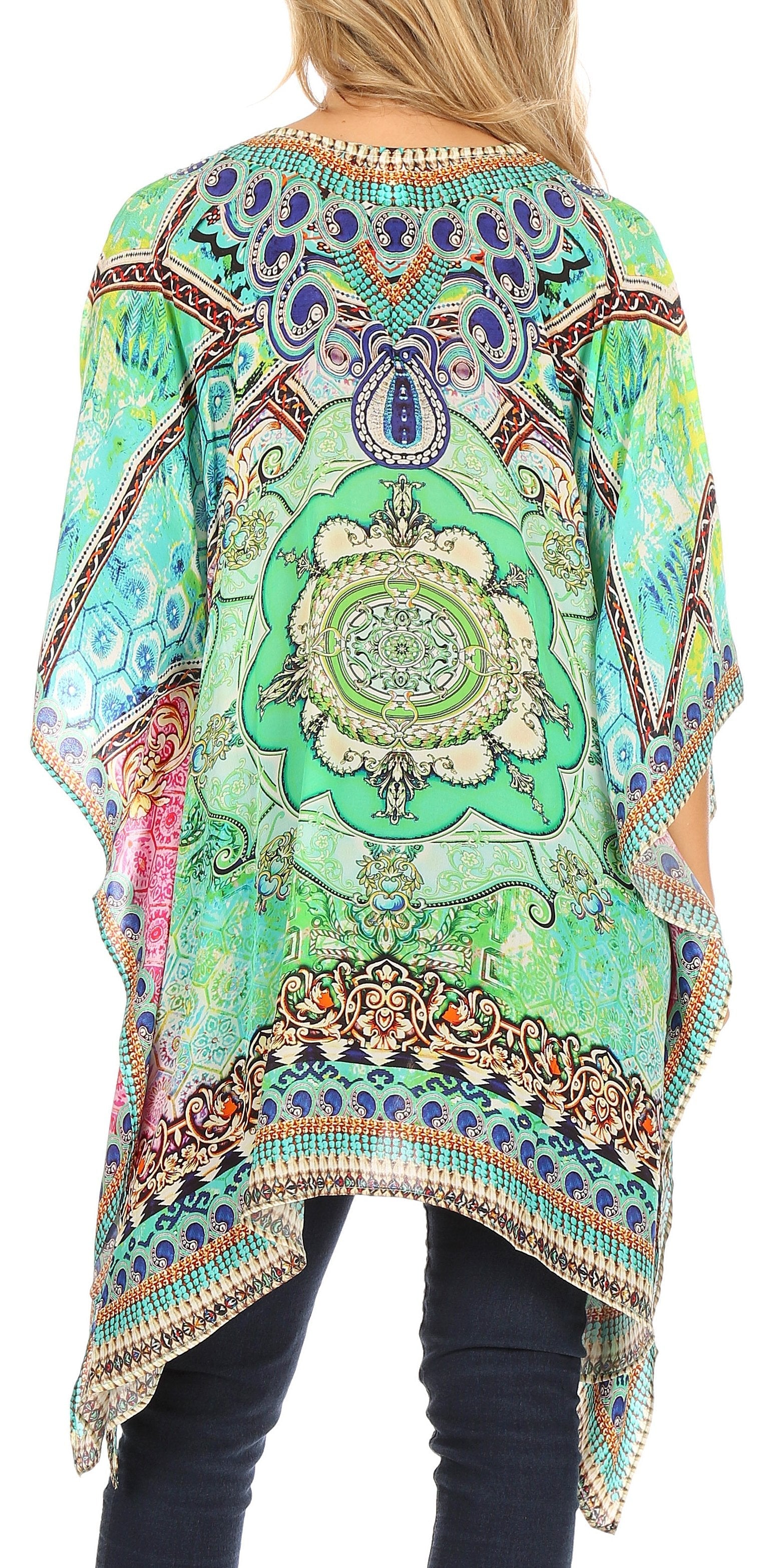Stylish Rhinestone Lace-Up V-Neck Women's Caftan Poncho Cover-Up by Sakkas Aymee - Concordia Style Boutique
