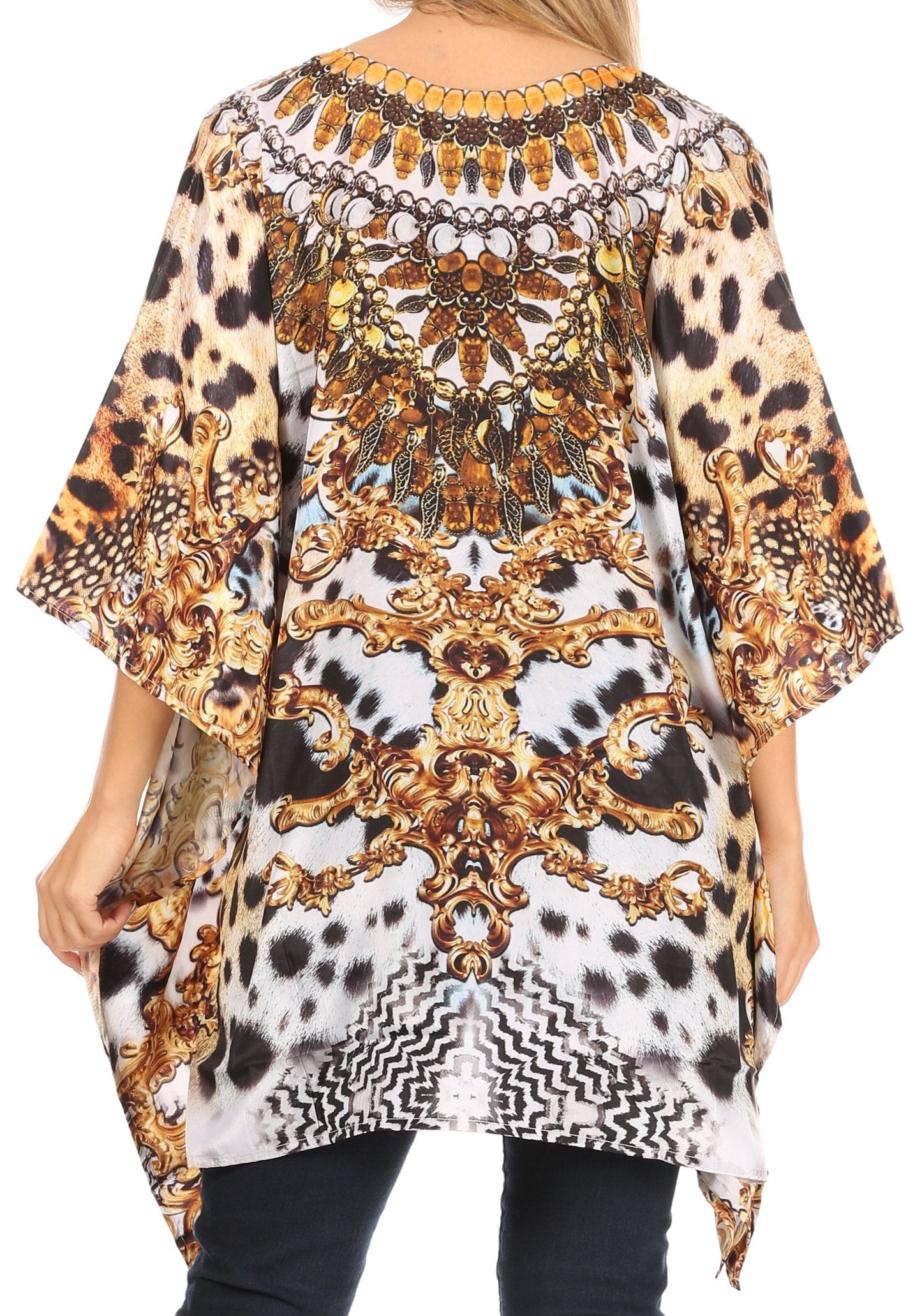 Stylish Rhinestone Lace-Up V-Neck Women's Caftan Poncho Cover-Up by Sakkas Aymee - Concordia Style Boutique