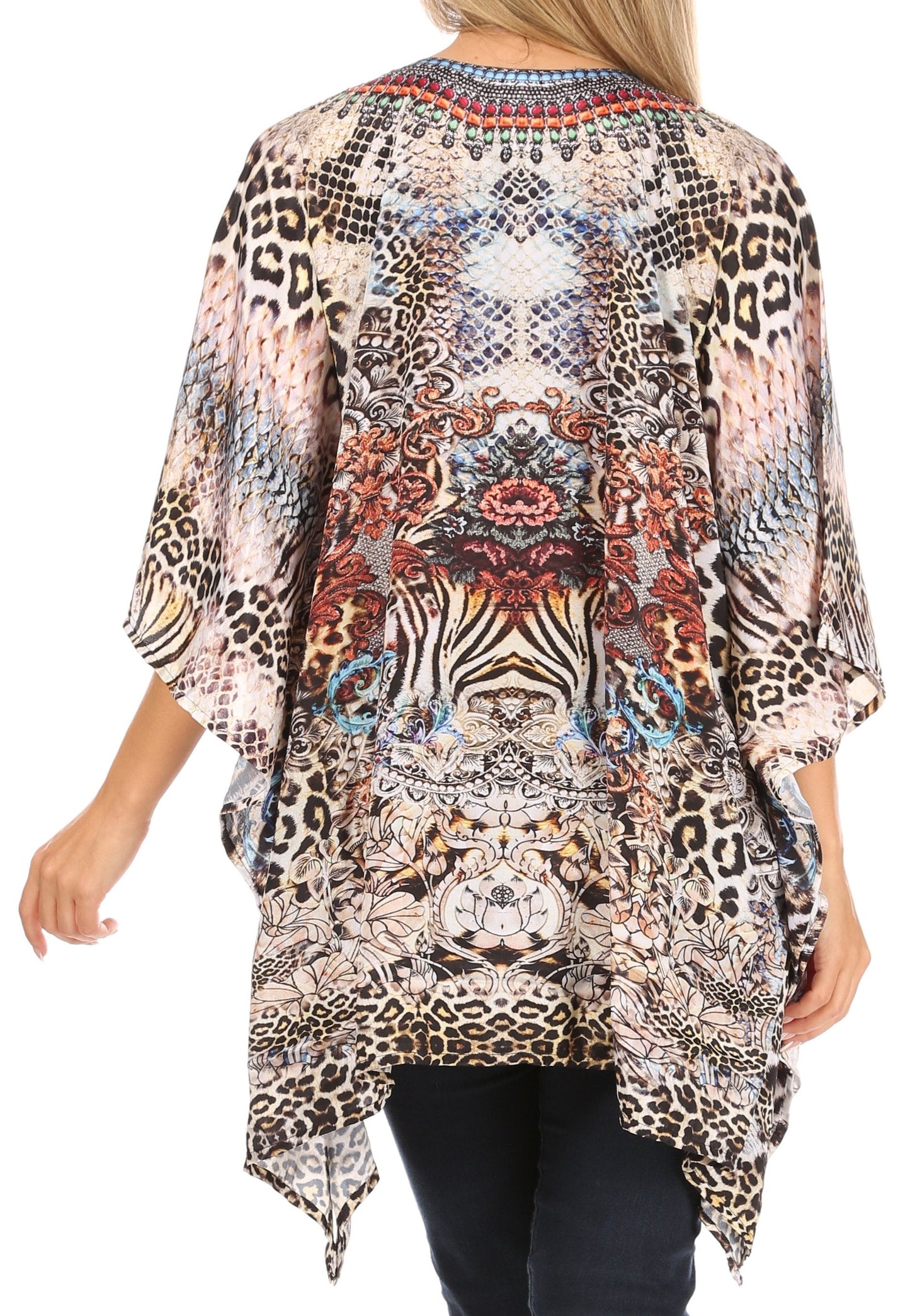 Stylish Rhinestone Lace-Up V-Neck Women's Caftan Poncho Cover-Up by Sakkas Aymee - Concordia Style Boutique