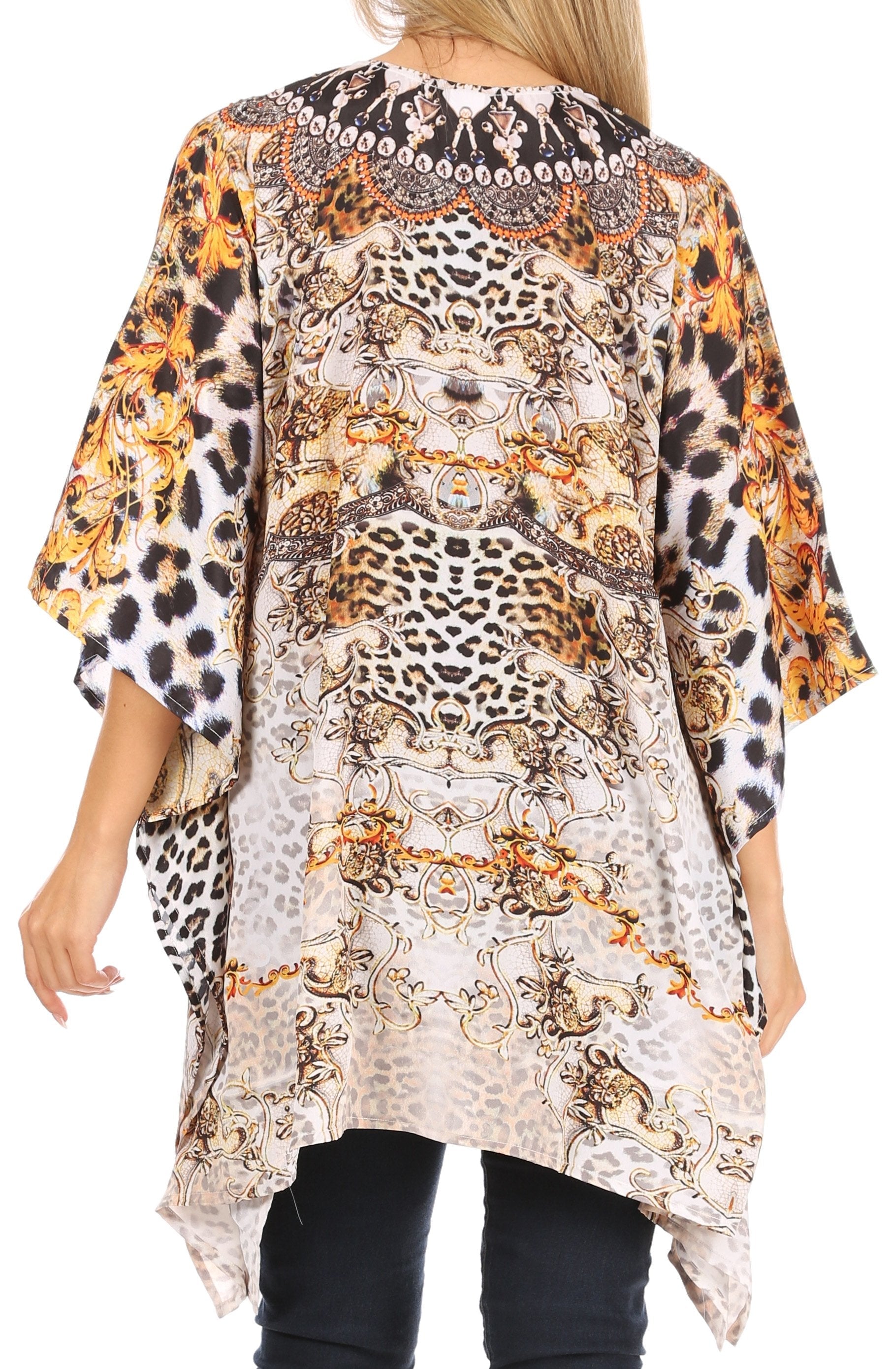 Stylish Rhinestone Lace-Up V-Neck Women's Caftan Poncho Cover-Up by Sakkas Aymee - Concordia Style Boutique