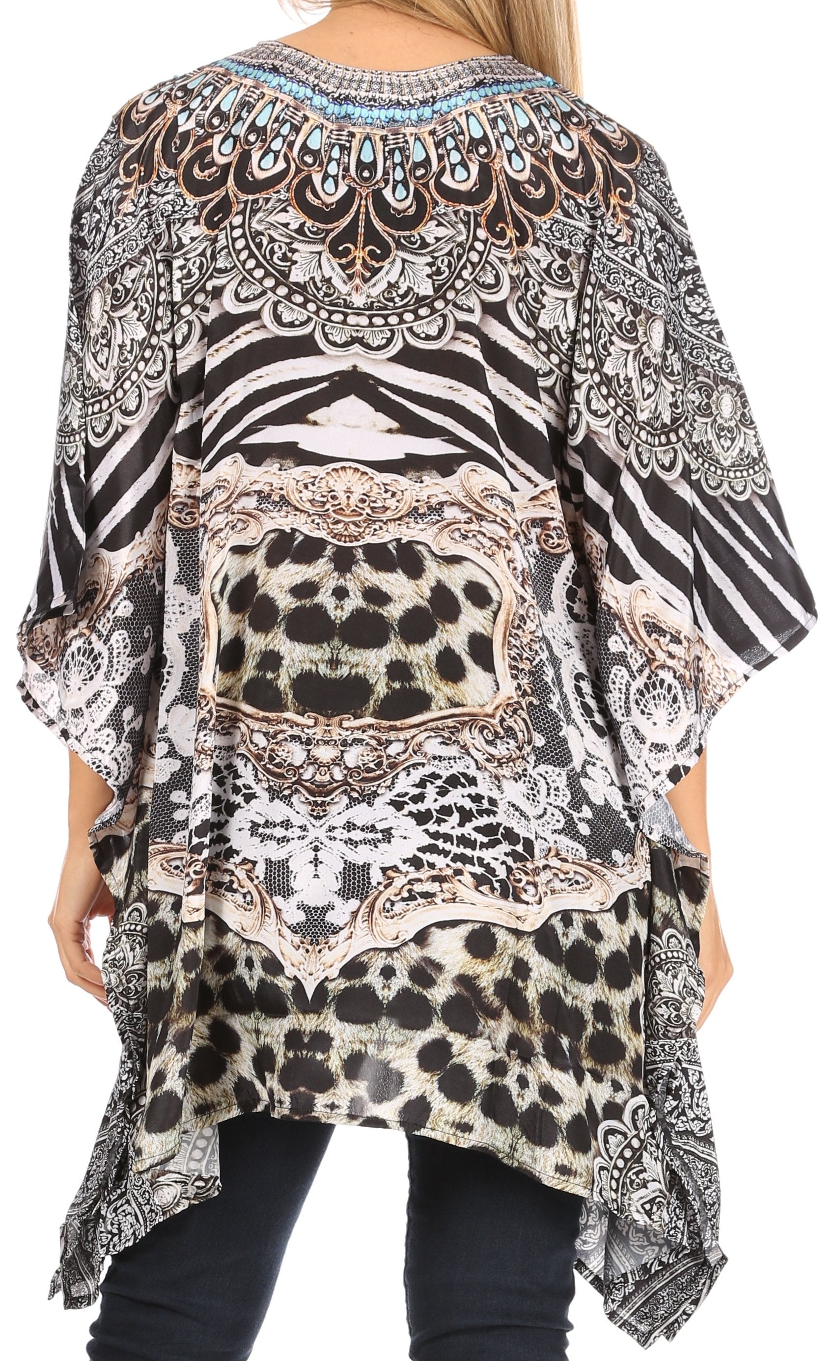 Stylish Rhinestone Lace-Up V-Neck Women's Caftan Poncho Cover-Up by Sakkas Aymee - Concordia Style Boutique