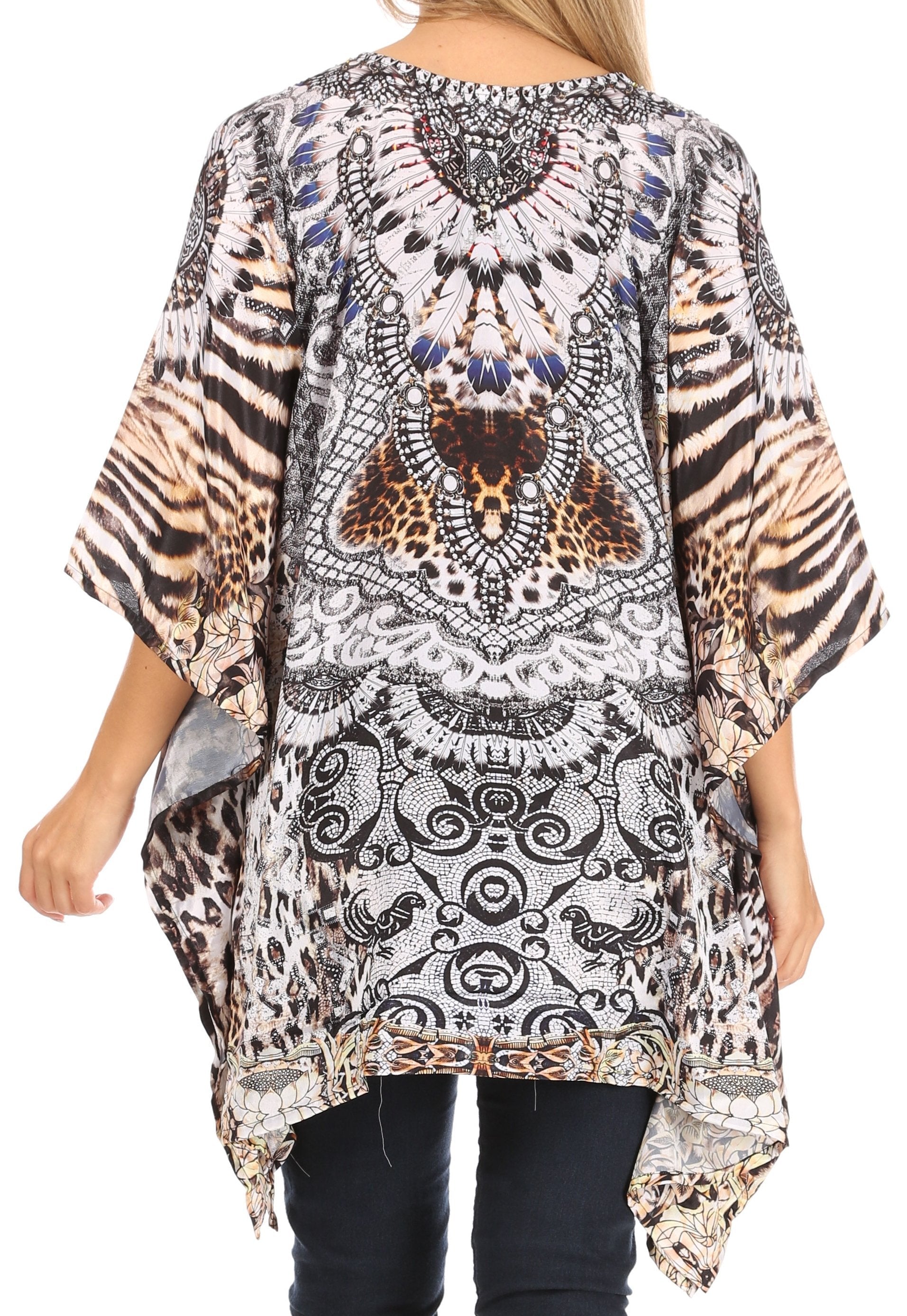 Stylish Rhinestone Lace-Up V-Neck Women's Caftan Poncho Cover-Up by Sakkas Aymee - Concordia Style Boutique
