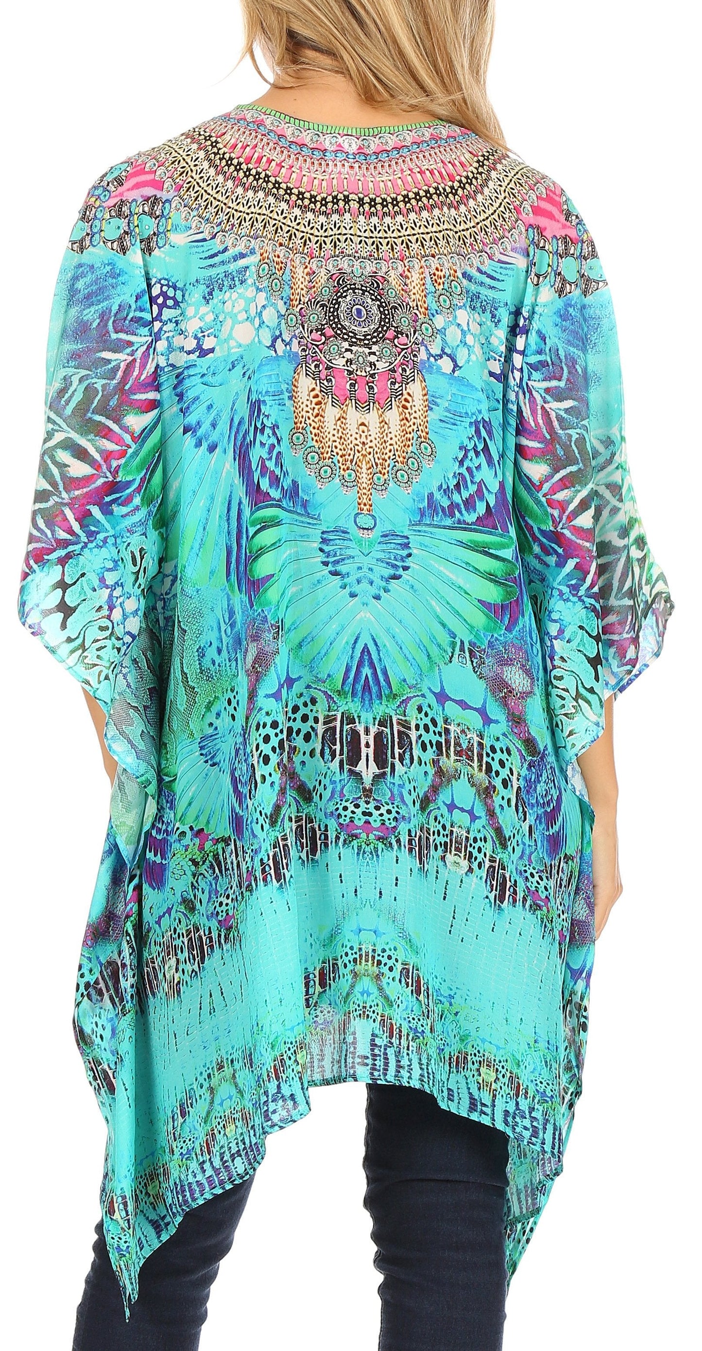 Stylish Rhinestone Lace-Up V-Neck Women's Caftan Poncho Cover-Up by Sakkas Aymee - Concordia Style Boutique