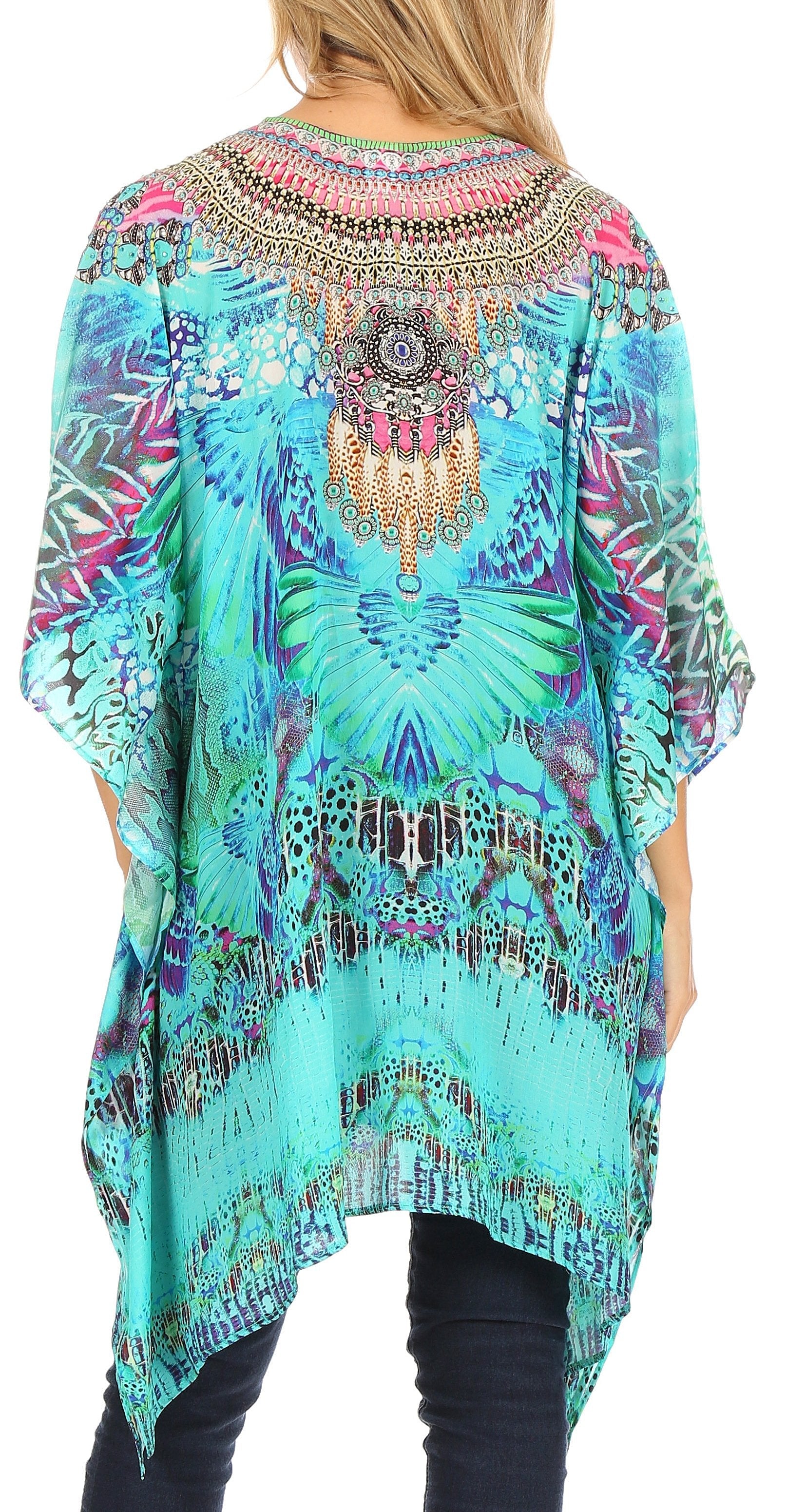 Stylish Rhinestone Lace-Up V-Neck Women's Caftan Poncho Cover-Up by Sakkas Aymee - Concordia Style Boutique