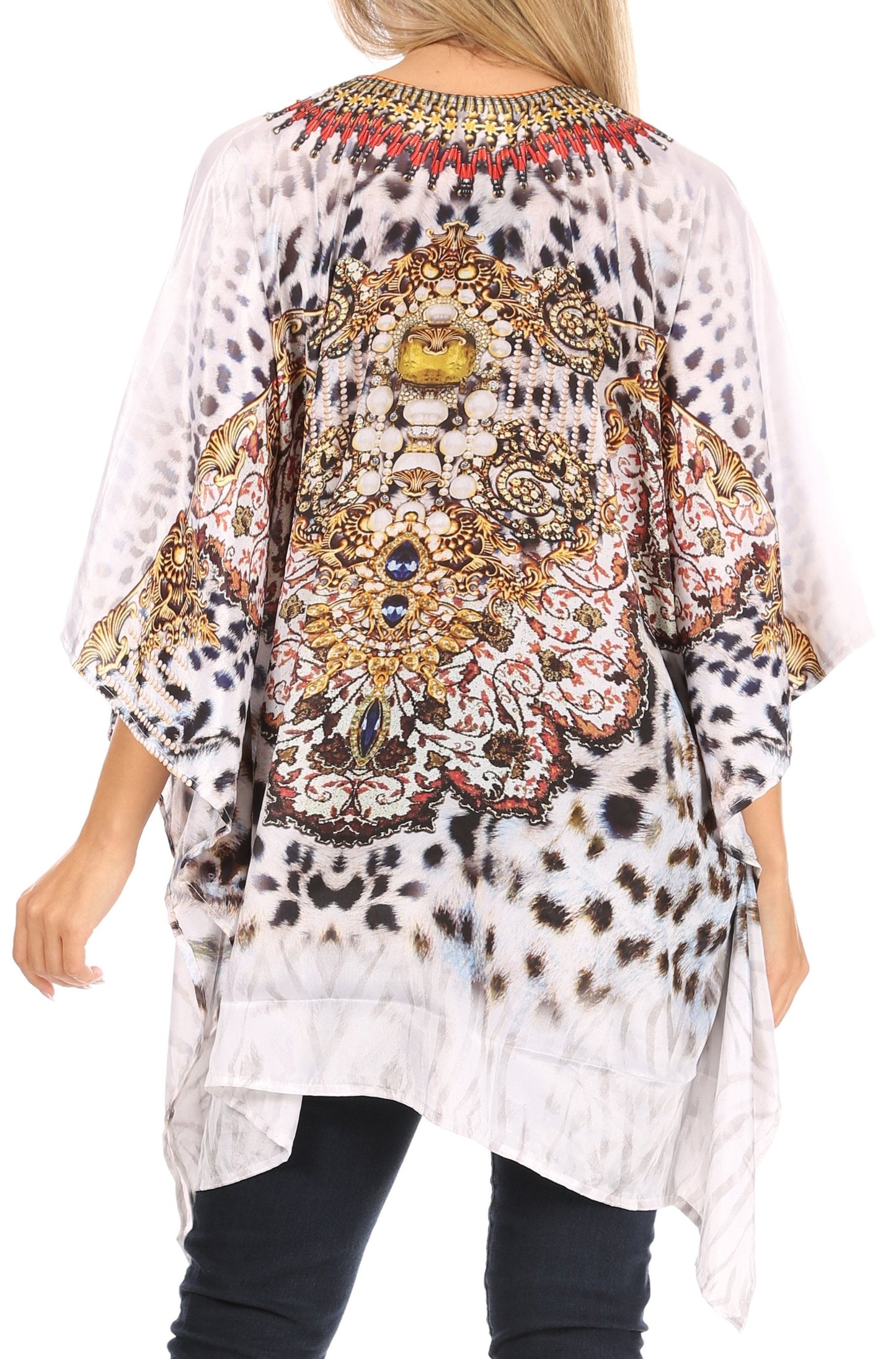 Stylish Rhinestone Lace-Up V-Neck Women's Caftan Poncho Cover-Up by Sakkas Aymee - Concordia Style Boutique