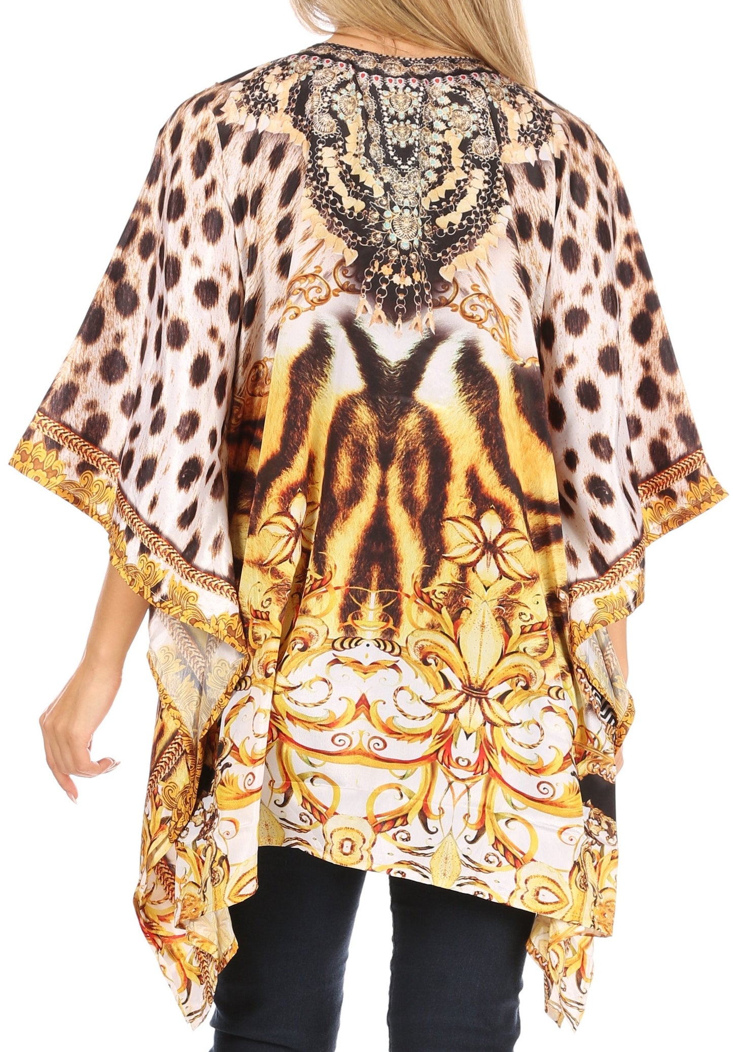 Stylish Rhinestone Lace-Up V-Neck Women's Caftan Poncho Cover-Up by Sakkas Aymee - Concordia Style Boutique