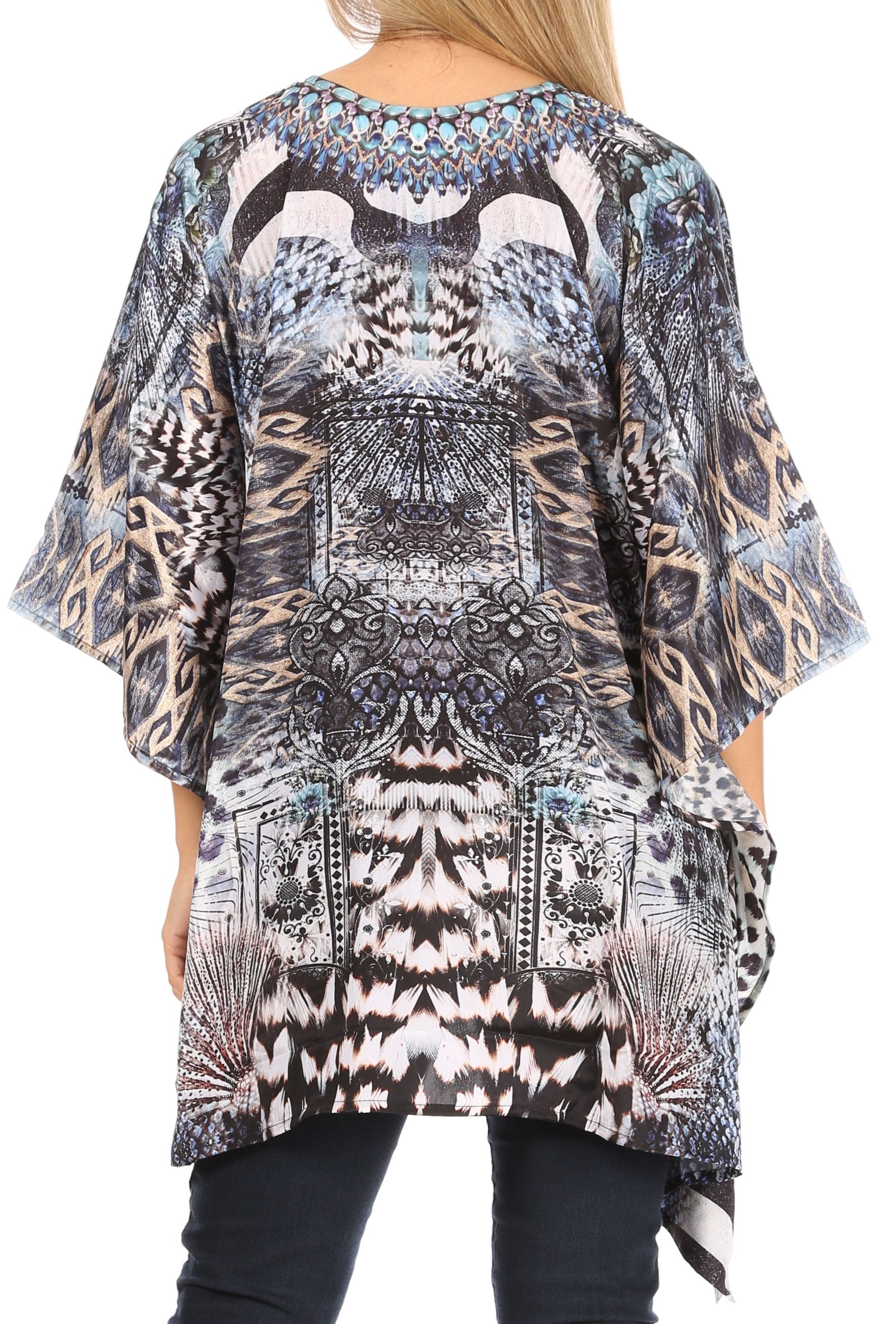 Stylish Rhinestone Lace-Up V-Neck Women's Caftan Poncho Cover-Up by Sakkas Aymee - Concordia Style Boutique
