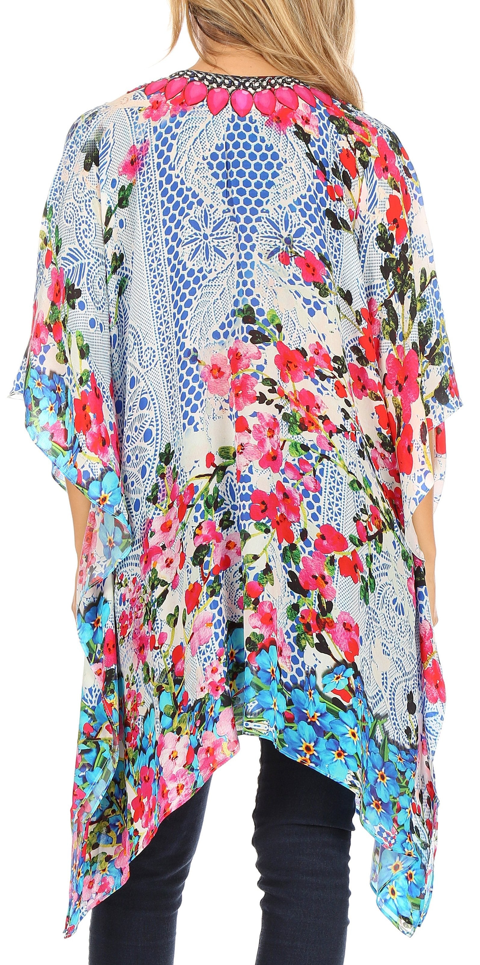 Stylish Rhinestone Lace-Up V-Neck Women's Caftan Poncho Cover-Up by Sakkas Aymee - Concordia Style Boutique