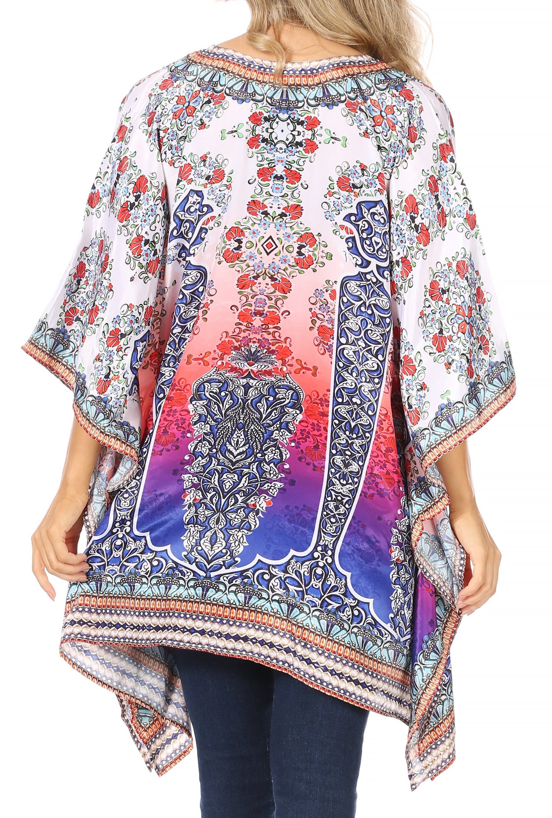 Stylish Rhinestone Lace-Up V-Neck Women's Caftan Poncho Cover-Up by Sakkas Aymee - Concordia Style Boutique