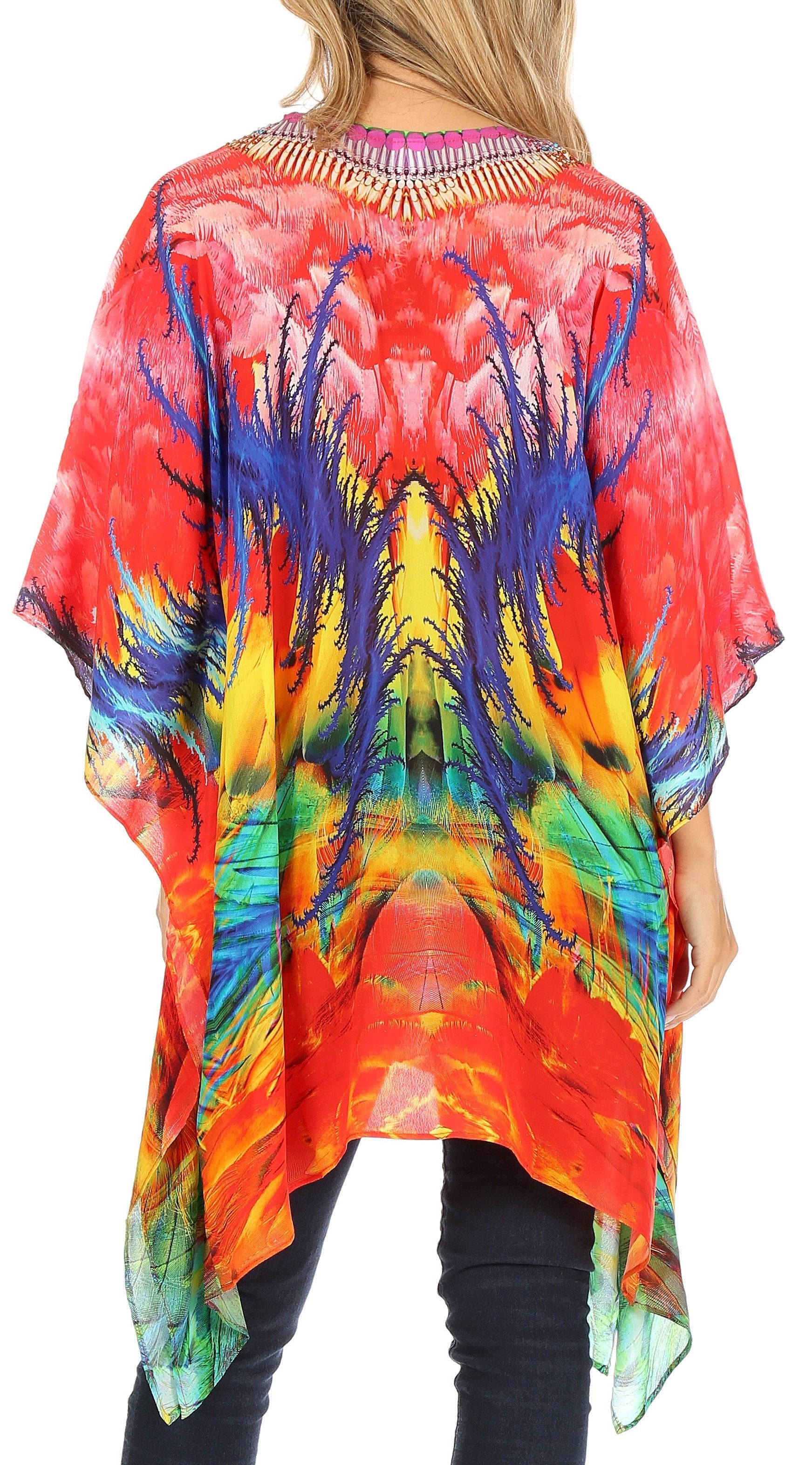 Stylish Rhinestone Lace-Up V-Neck Women's Caftan Poncho Cover-Up by Sakkas Aymee - Concordia Style Boutique