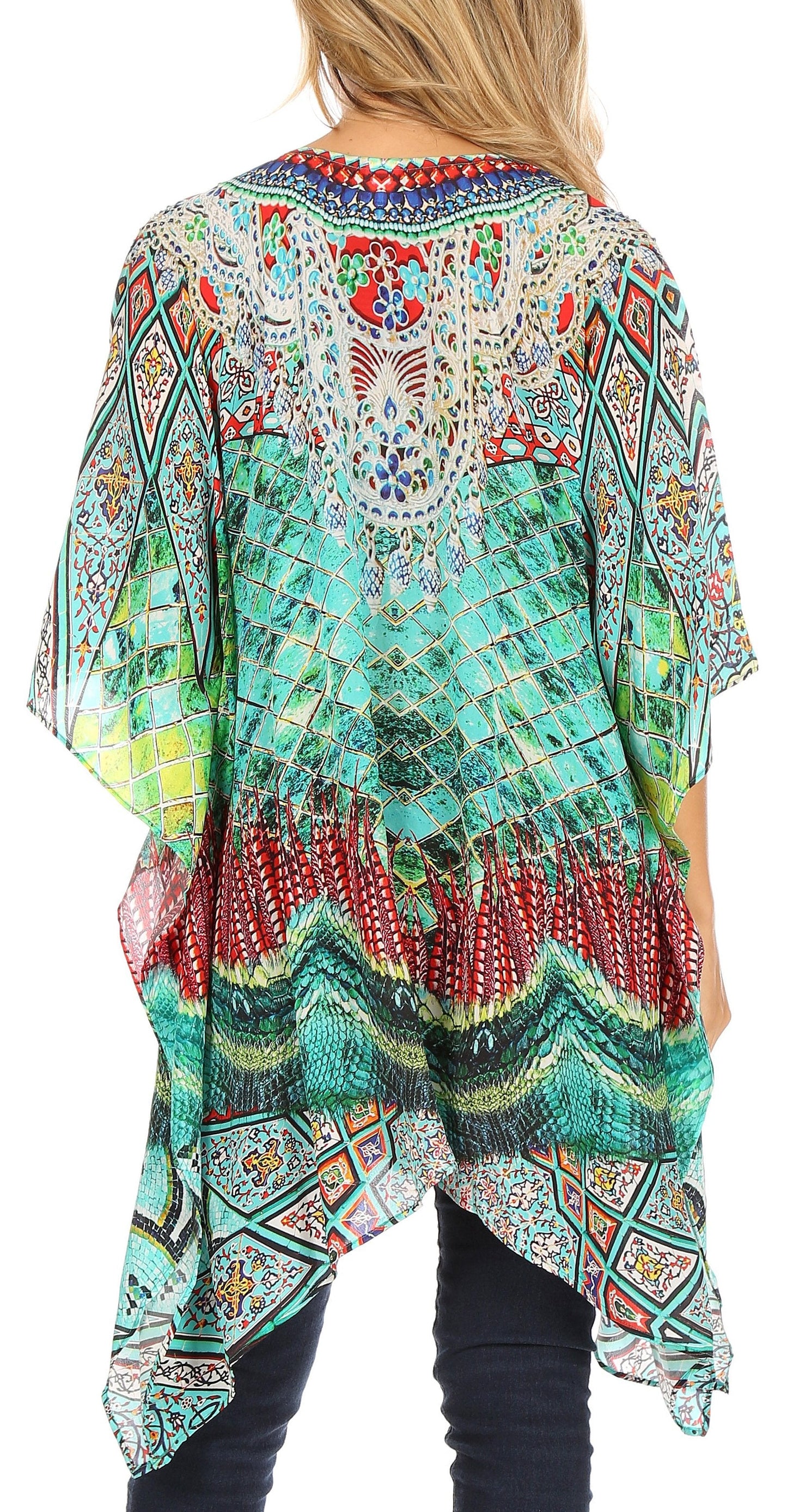 Stylish Rhinestone Lace-Up V-Neck Women's Caftan Poncho Cover-Up by Sakkas Aymee - Concordia Style Boutique