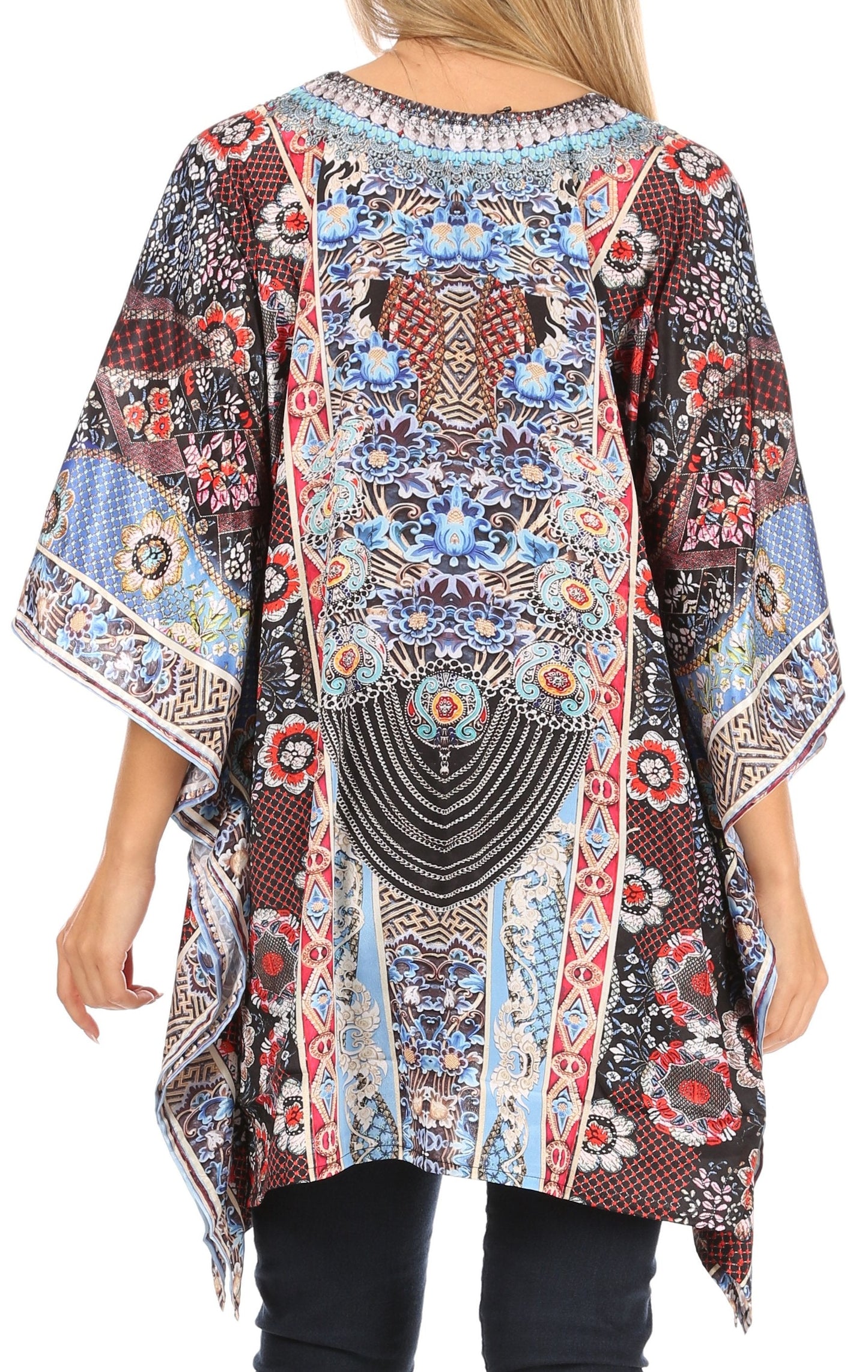Stylish Rhinestone Lace-Up V-Neck Women's Caftan Poncho Cover-Up by Sakkas Aymee - Concordia Style Boutique