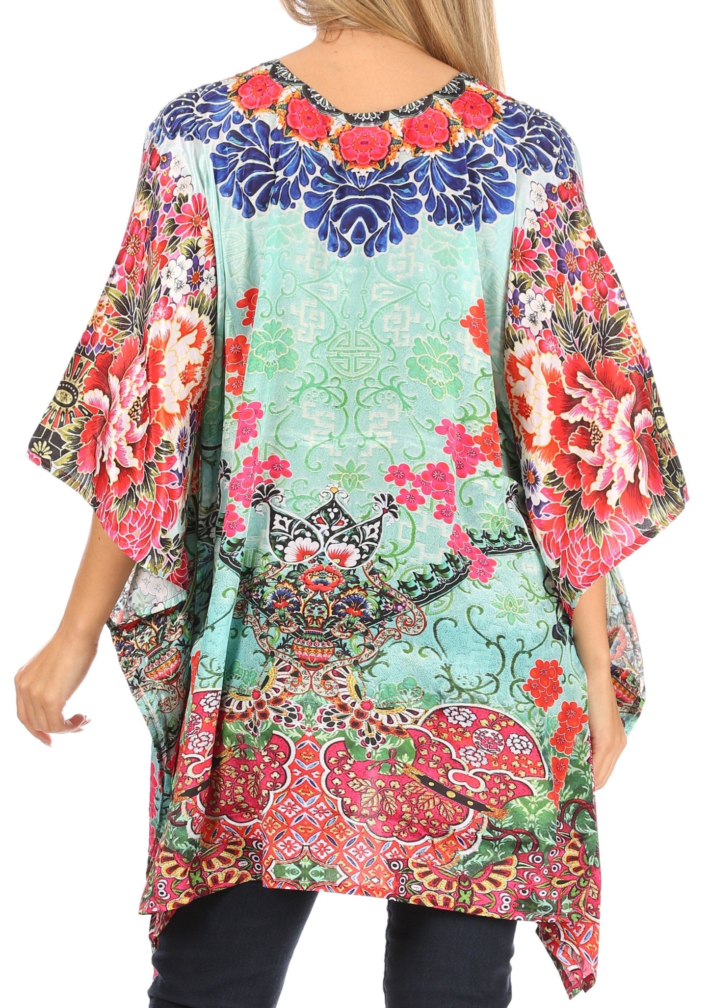 Stylish Rhinestone Lace-Up V-Neck Women's Caftan Poncho Cover-Up by Sakkas Aymee - Concordia Style Boutique