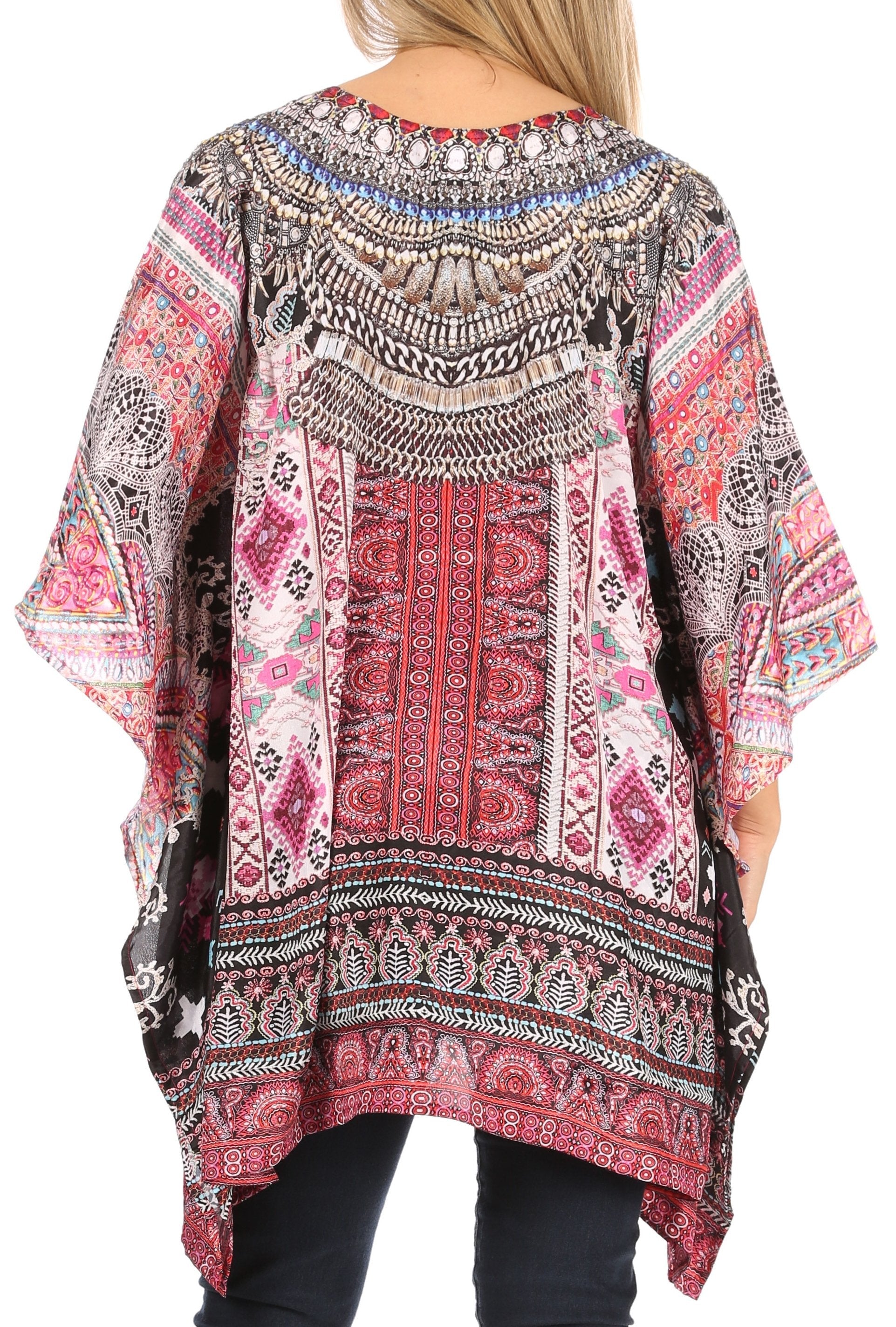 Stylish Rhinestone Lace-Up V-Neck Women's Caftan Poncho Cover-Up by Sakkas Aymee - Concordia Style Boutique