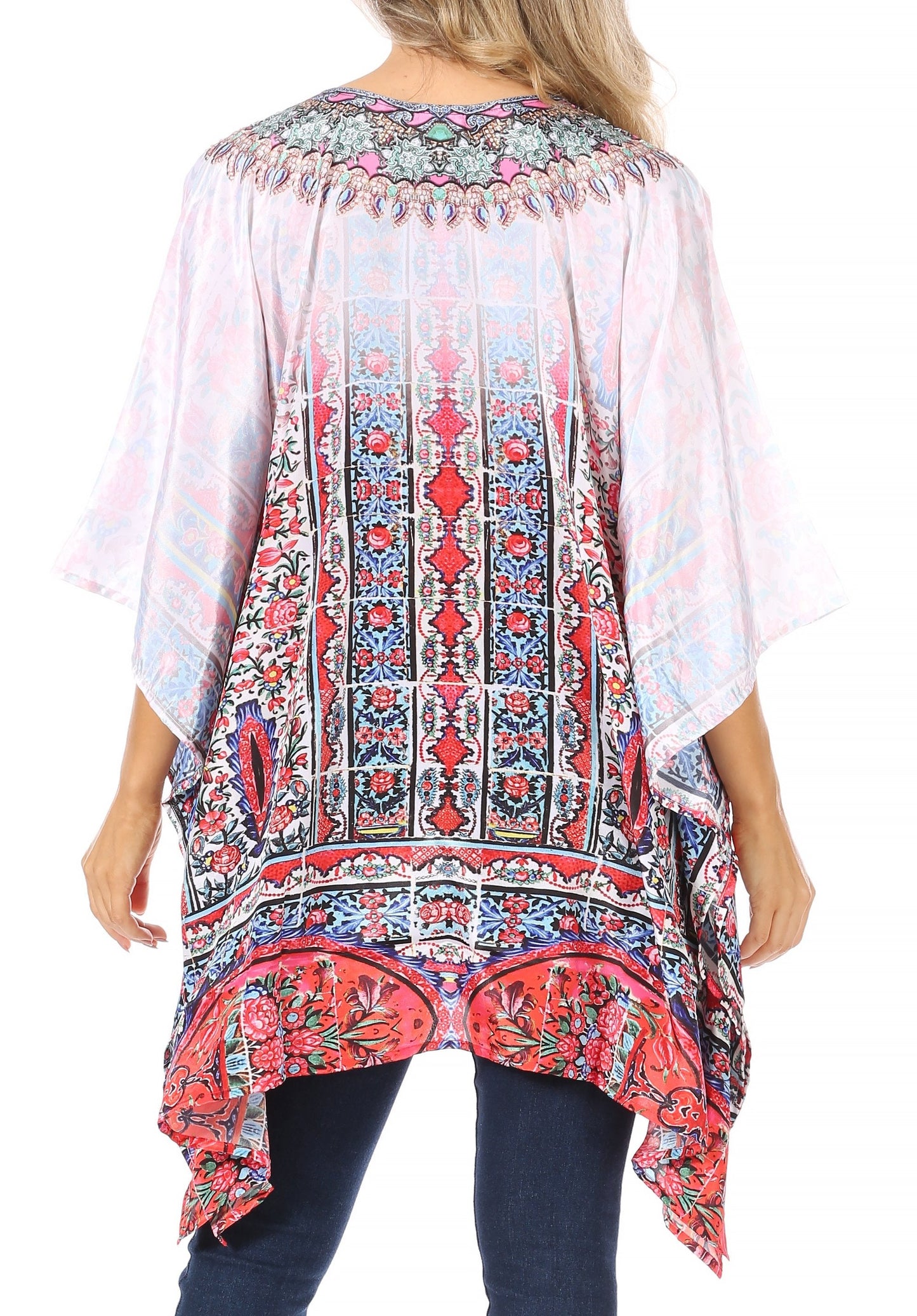 Stylish Rhinestone Lace-Up V-Neck Women's Caftan Poncho Cover-Up by Sakkas Aymee - Concordia Style Boutique
